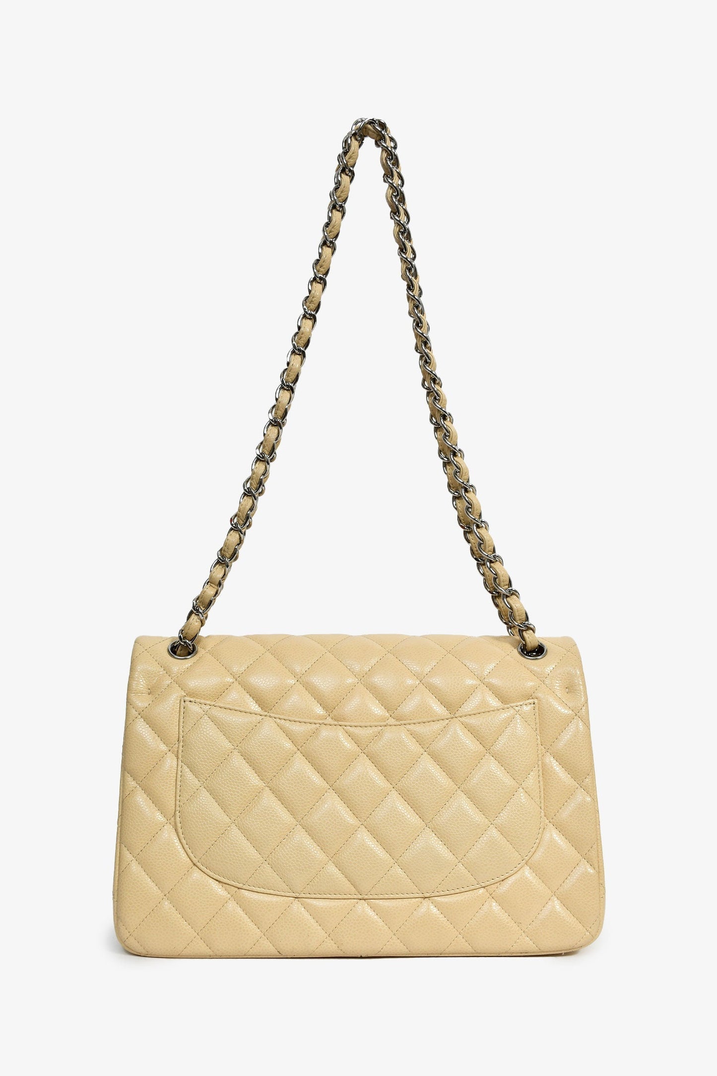 Chanel™ 2011-12 Beige Caviar Leather Jumbo Double Flap Shoulder Bag