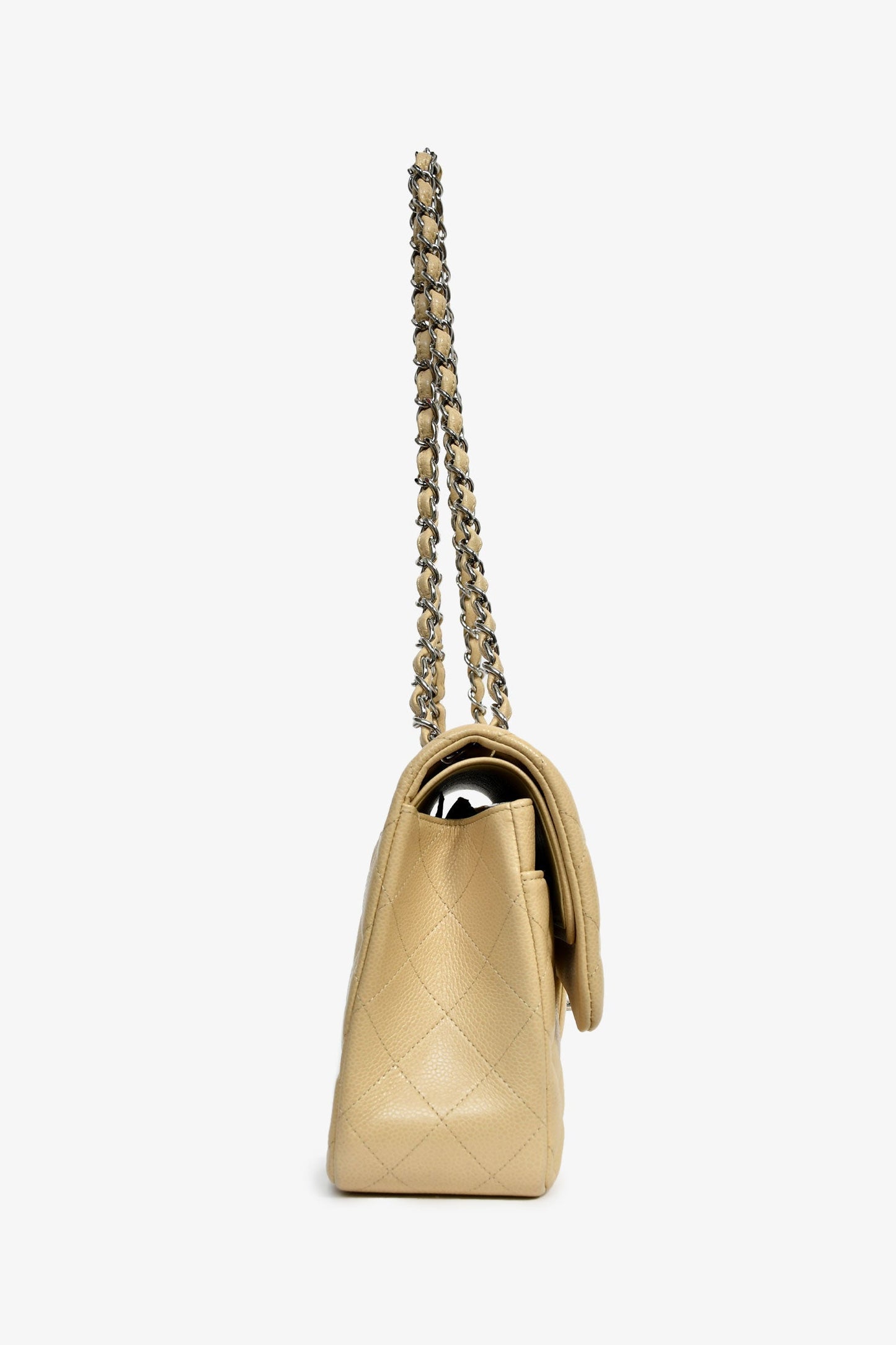 Chanel™ 2011-12 Beige Caviar Leather Jumbo Double Flap Shoulder Bag