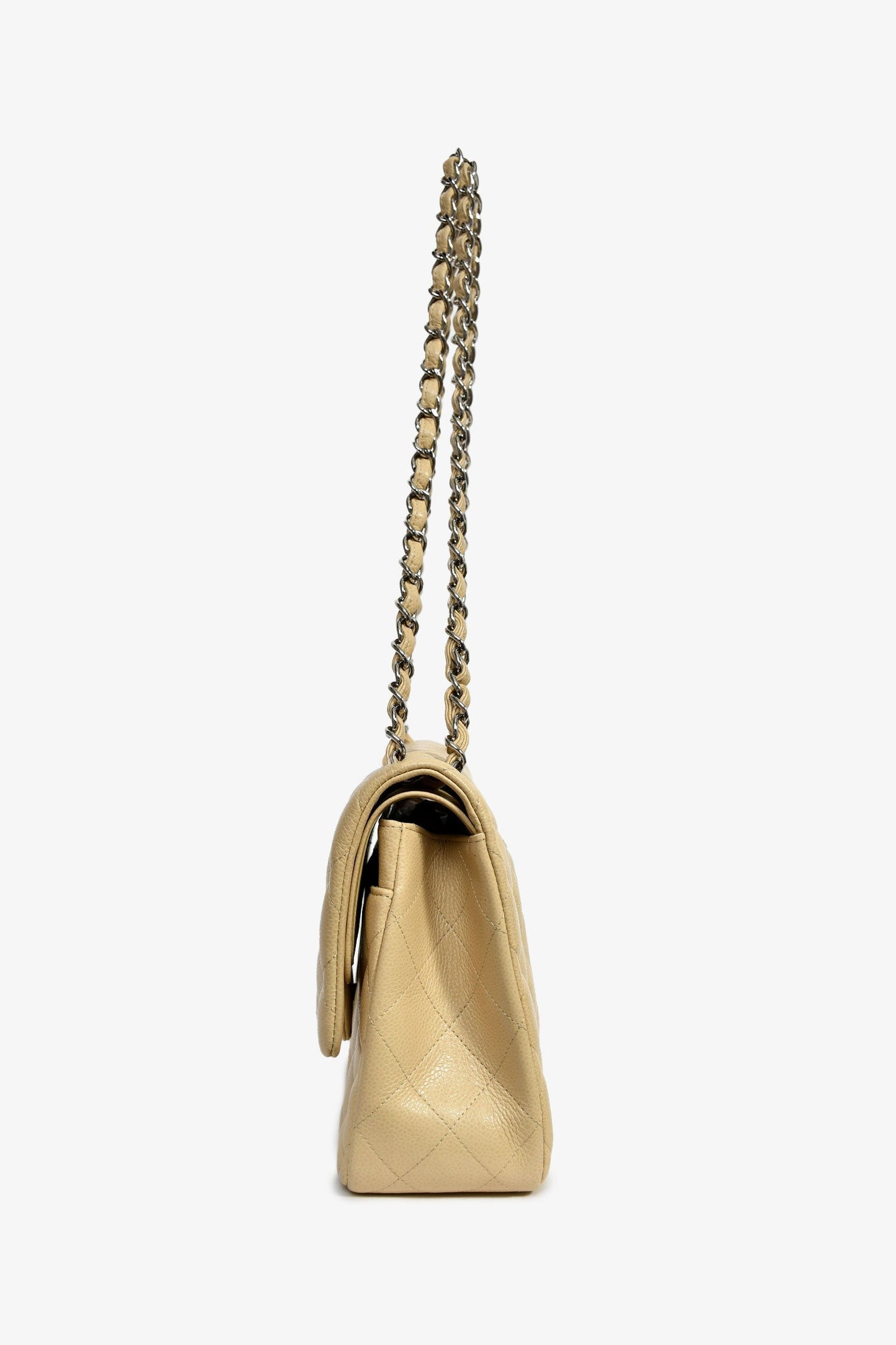 Chanel™ 2011-12 Beige Caviar Leather Jumbo Double Flap Shoulder Bag