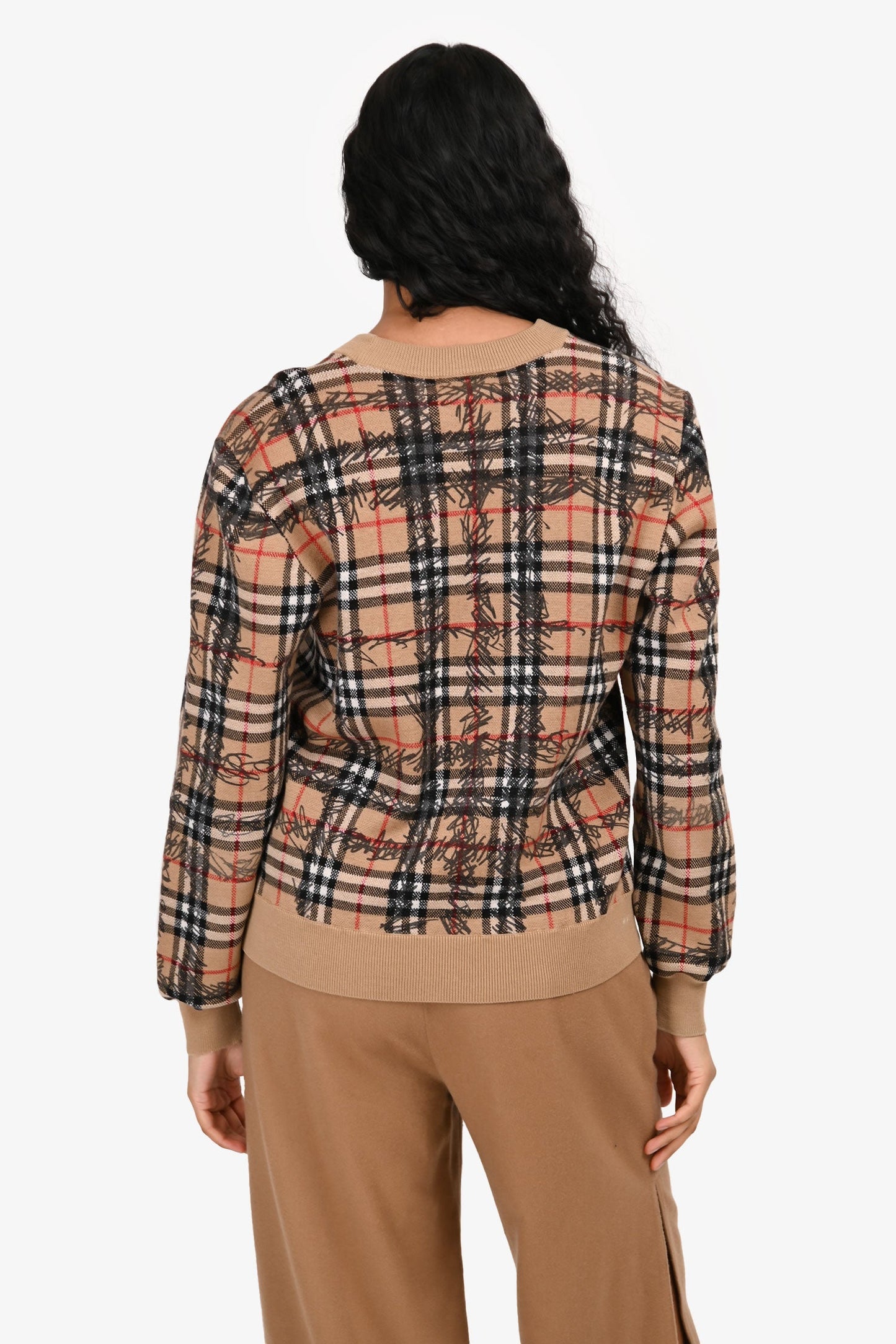 Burberry Beige Nova Check Scribble Sweater Size S