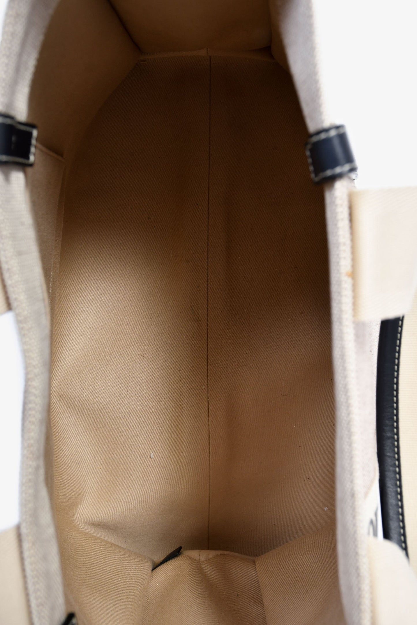 Chloe Beige Fabric Black Leather Trim Logo Woody Large Tote