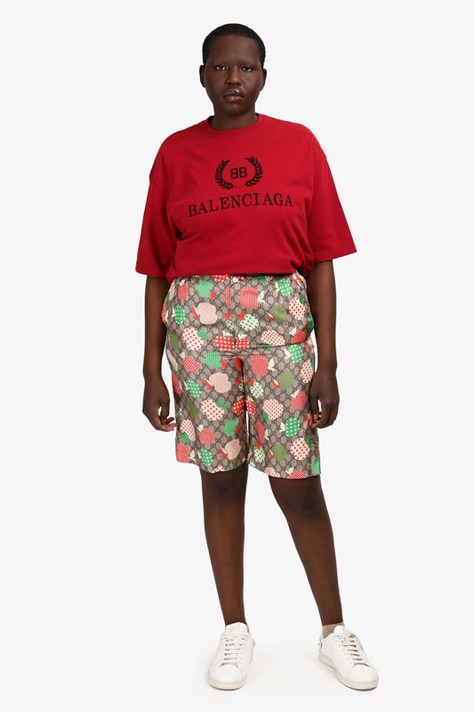 Gucci GG Monogram Apple Printed Silk Bermuda Shorts Size 44 Mens