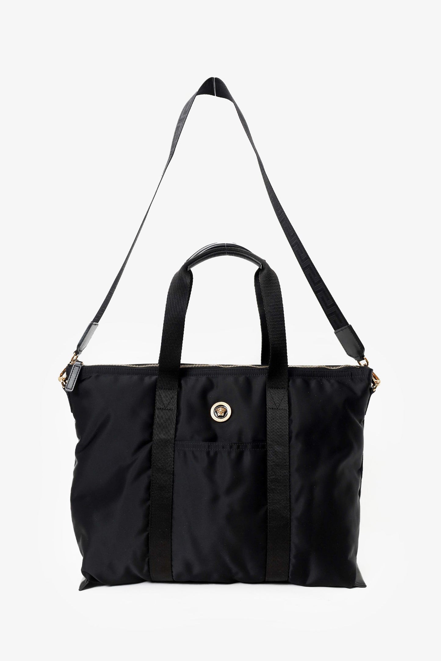 Versace Black Nylon La Medusa Tote Bag With Strap