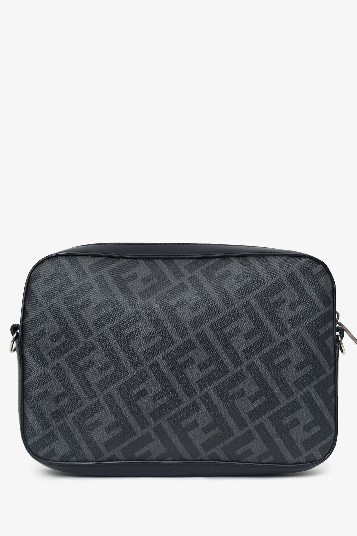 Fendi Black Vitello Liberty Leather Grey FF Canvas Diagonal Camera Case