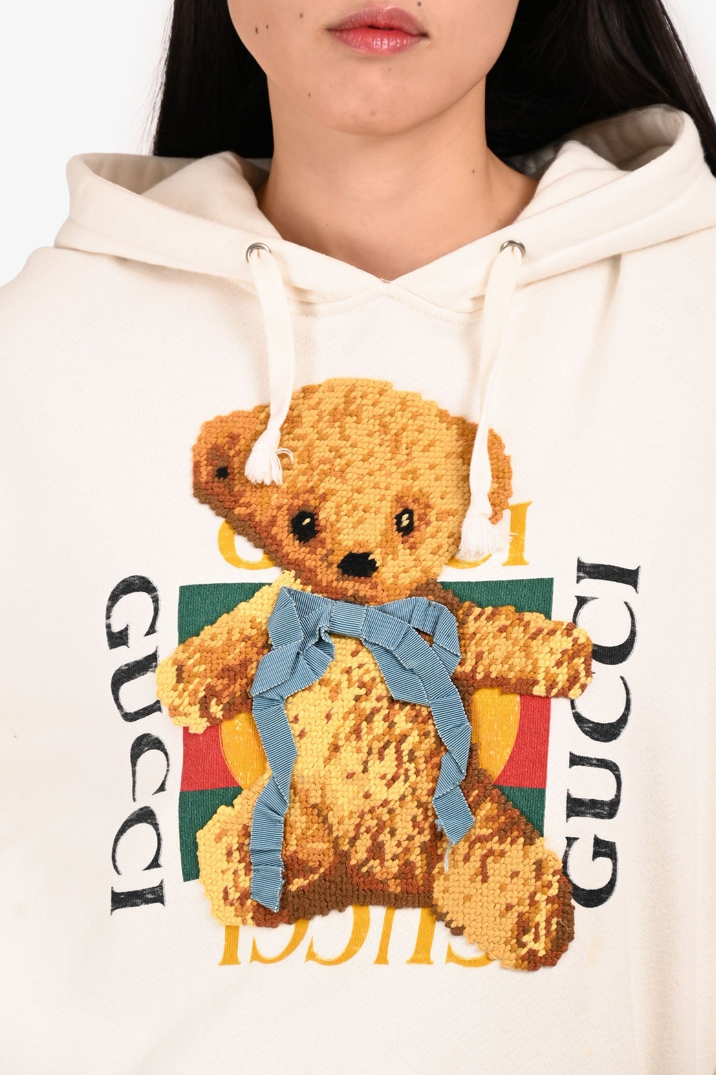 Gucci Cream Teddy Embroidered Hoodie Size S