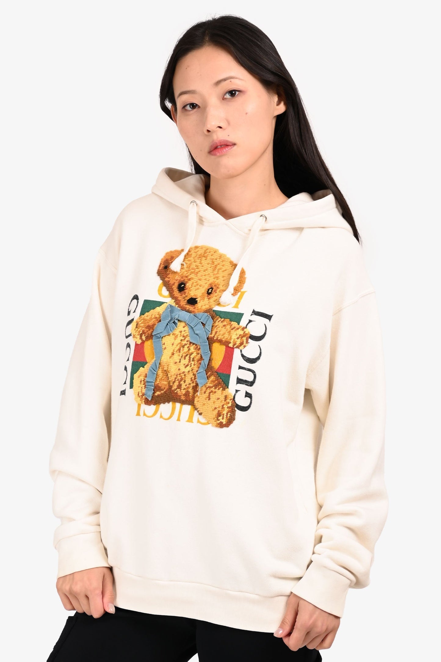 Gucci Cream Teddy Embroidered Hoodie Size S