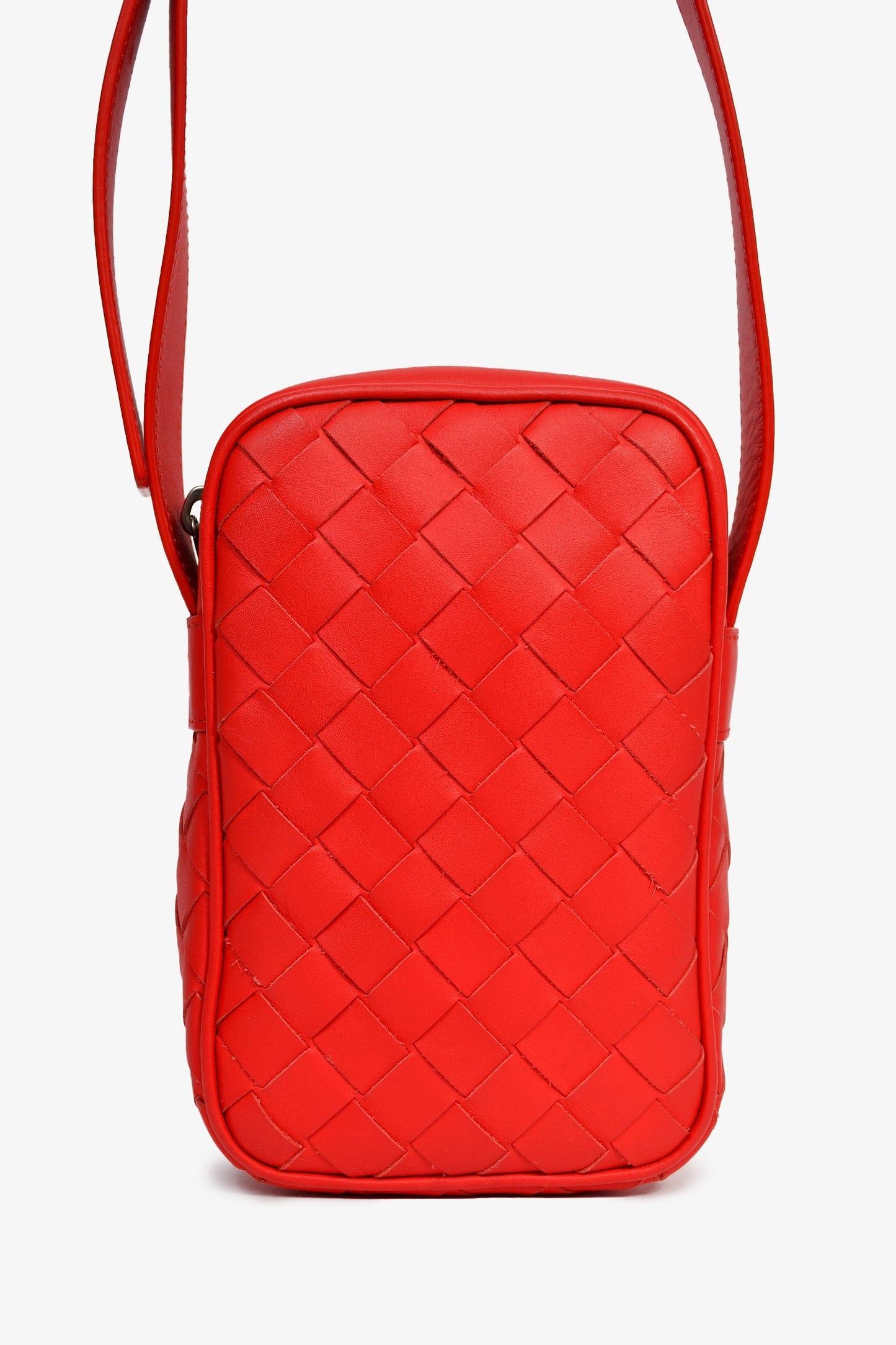 Bottega Veneta Red Leather Intrecciato Leather Phone Pouch