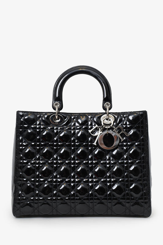 Christian Dior 2010 Black Patent Leather Large Lady Dior