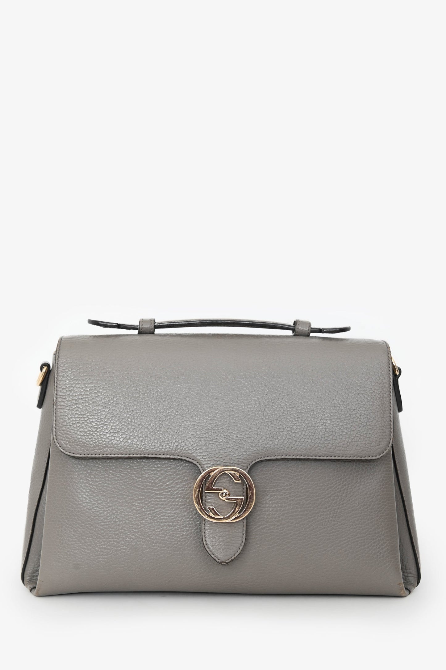 Gucci Grey Calfskin Interlocking G Dollar Large Top Handle Shoulder Bag (As Is)