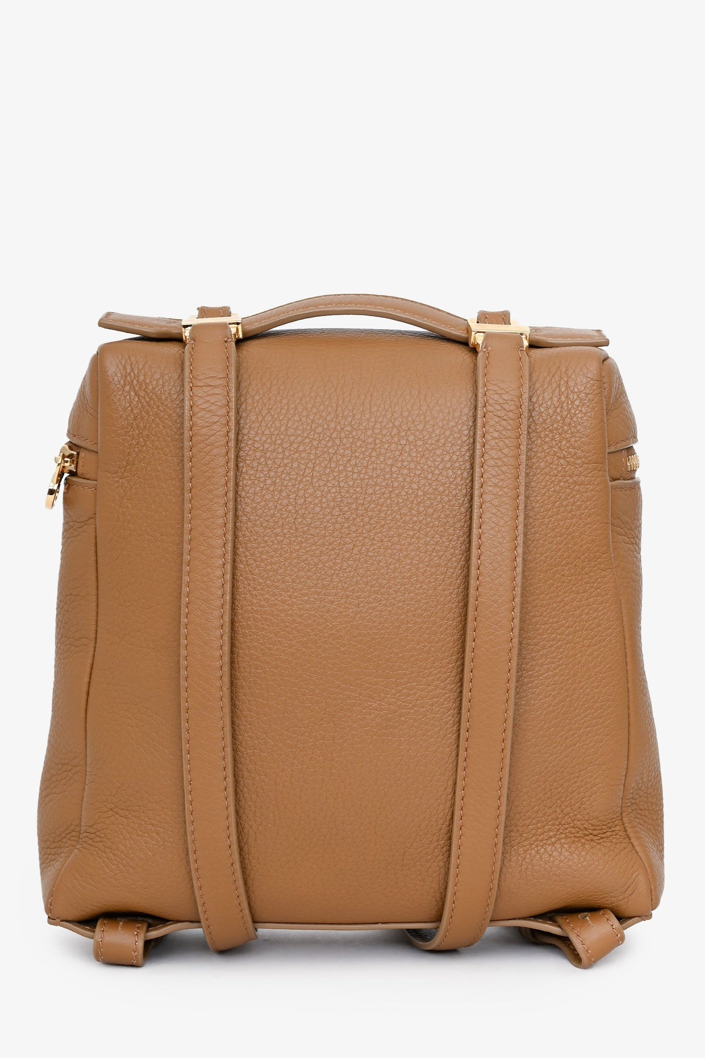 Loro Piana Brown Grained Leather Extra Pocket Backpack with Strap