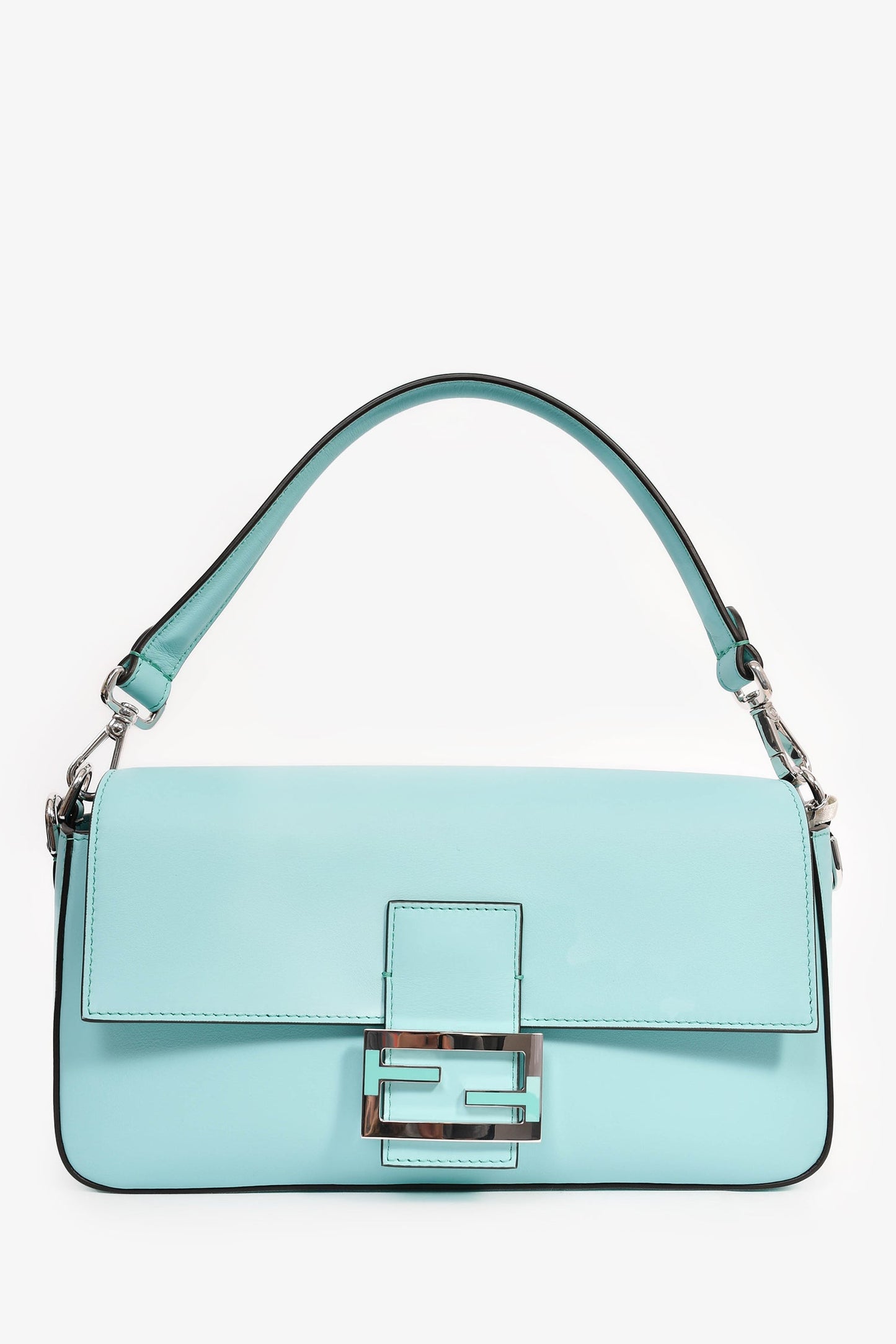 Fendi x Tiffany & Co. Limited Edition 2022 'Tiffany Blue' Leather Baguette Shoulder Bag with Strap