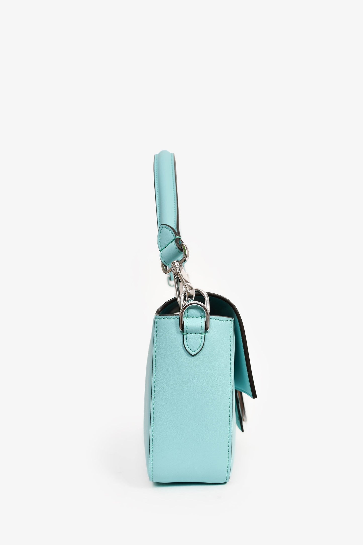 Fendi x Tiffany & Co. Limited Edition 2022 'Tiffany Blue' Leather Baguette Shoulder Bag with Strap