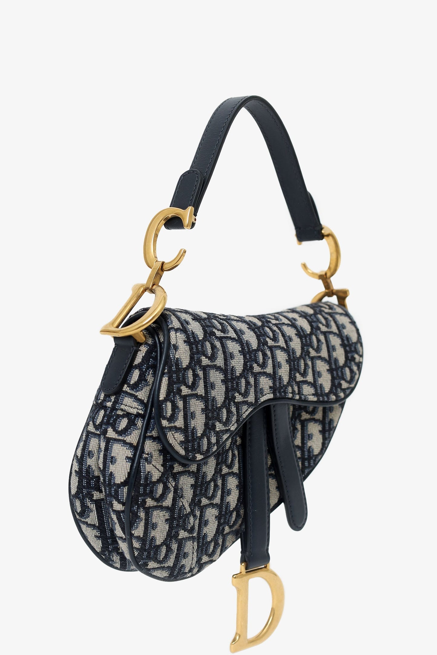 Christian Dior 2019 Blue Oblique Jacquard Mini Saddle Bag With Strap