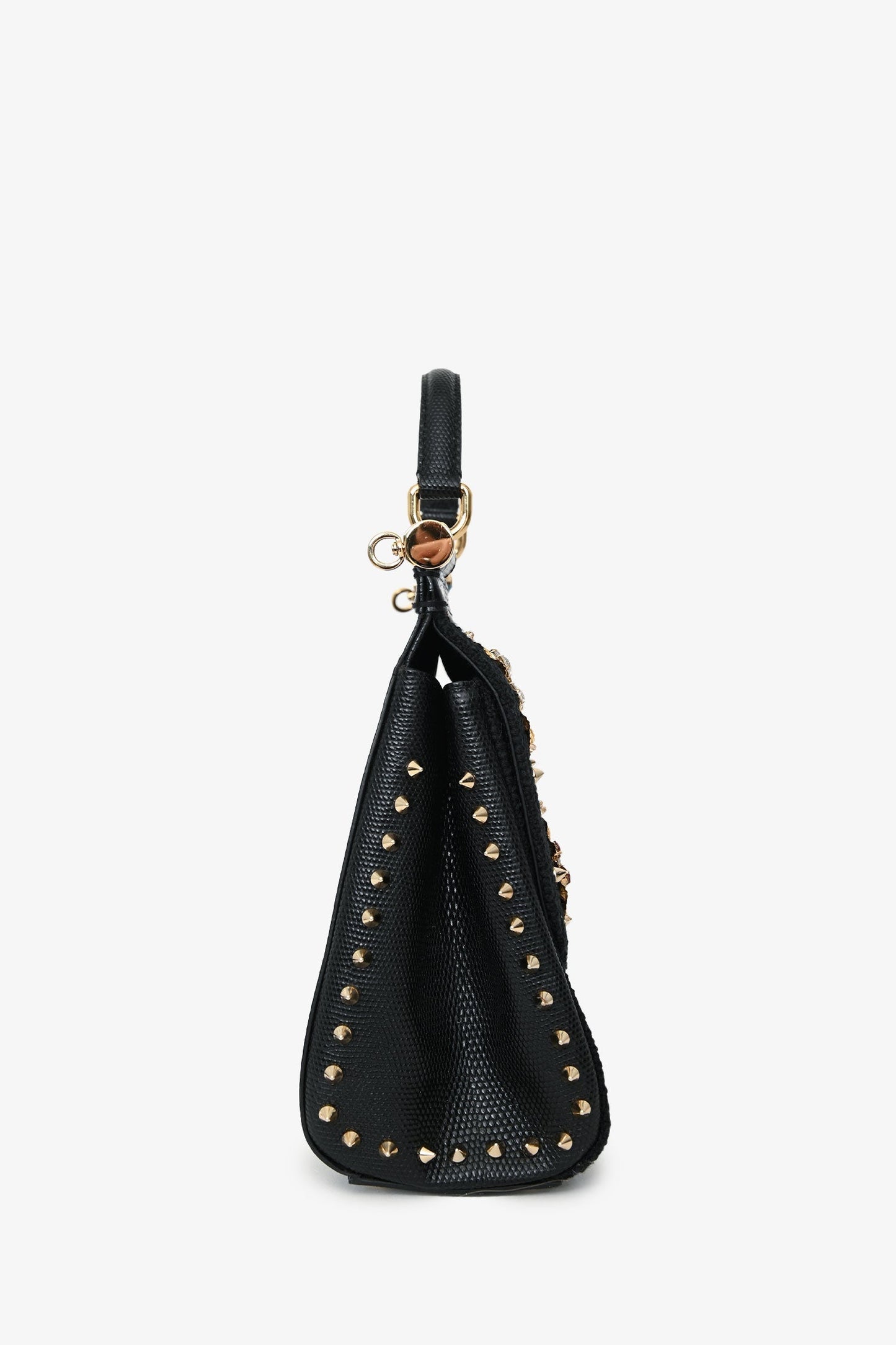 Dolce & Gabbana Black Floral Embroidered Sylvia Top Handle with Strap