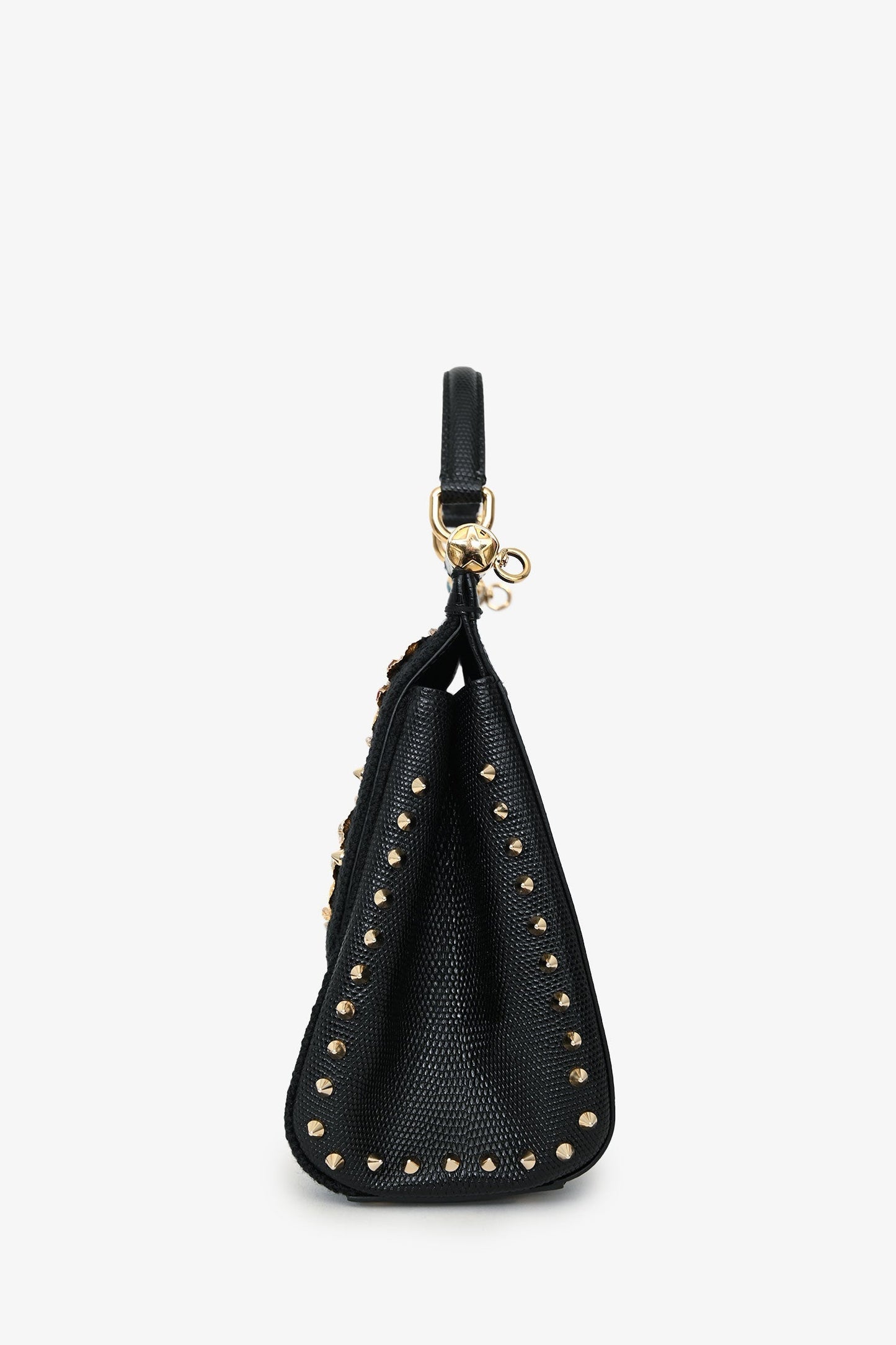 Dolce & Gabbana Black Floral Embroidered Sylvia Top Handle with Strap