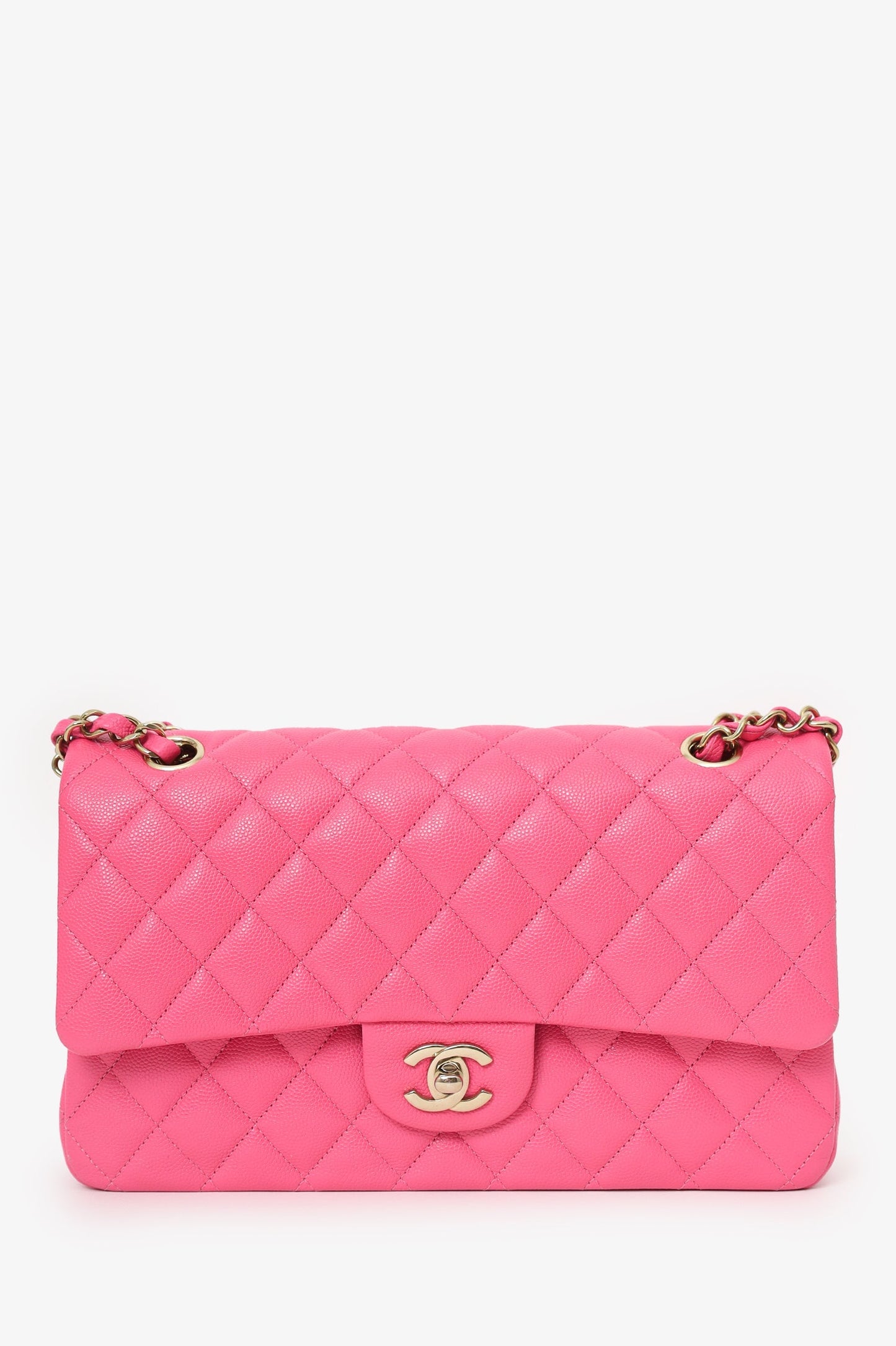 Chanel™ Pink Caviar Leather Medium Classic Double Flap Shoulder Bag