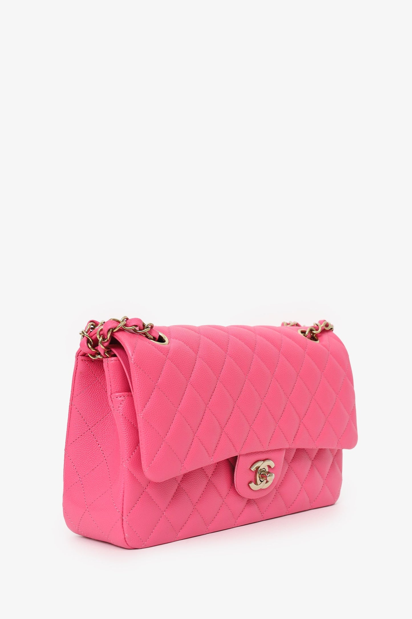 Chanel™ Pink Caviar Leather Medium Classic Double Flap Shoulder Bag