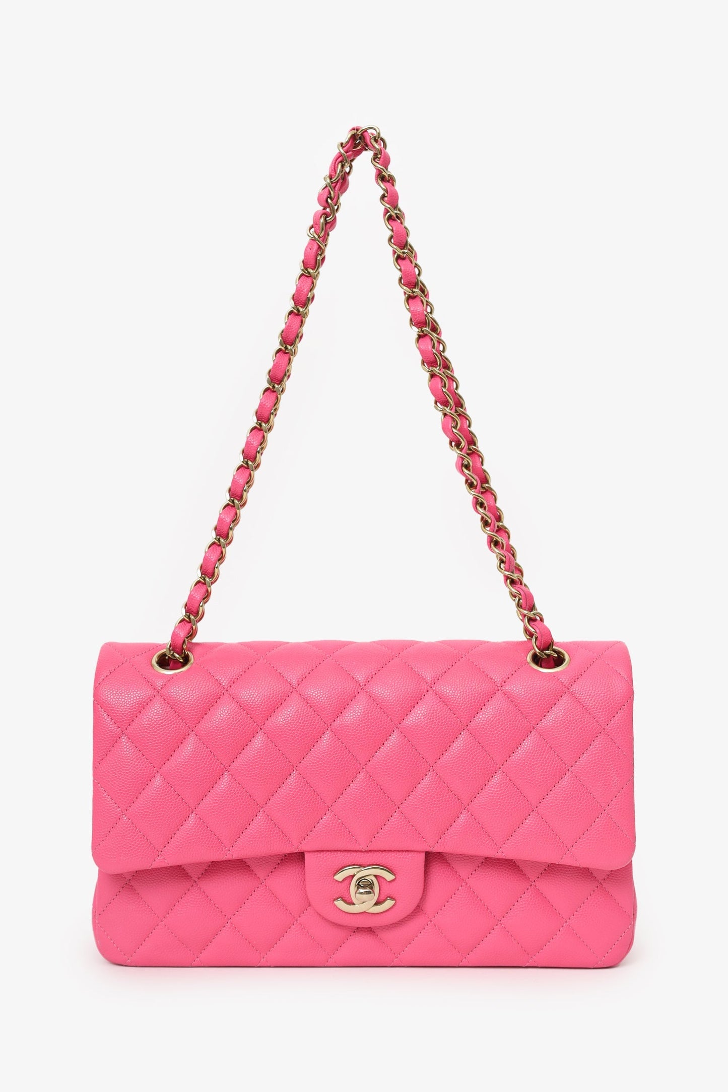 Chanel™ Pink Caviar Leather Medium Classic Double Flap Shoulder Bag
