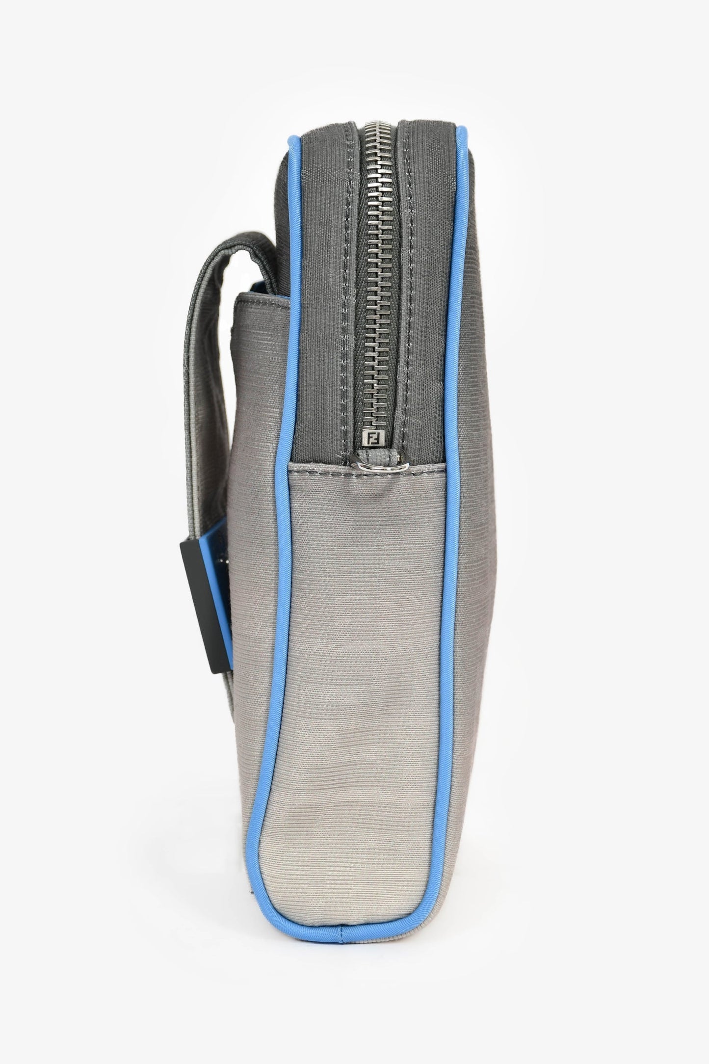 Fendi Grey Ombre Canvas Blue Trim Vertical Crossbody
