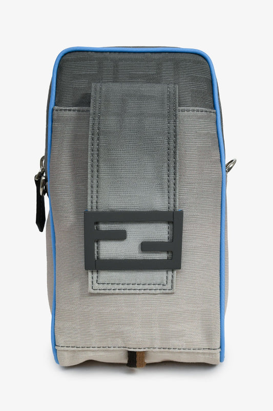 Fendi Grey Ombre Canvas Blue Trim Vertical Crossbody