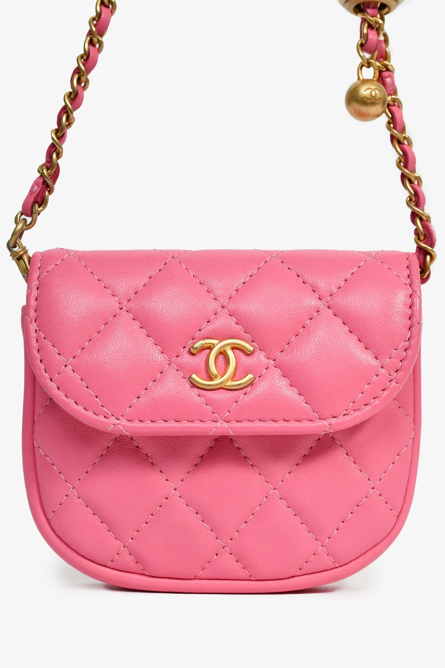 Chanel™ 2019 Pink Lambskin Mini Pearl Crush Waist Bag