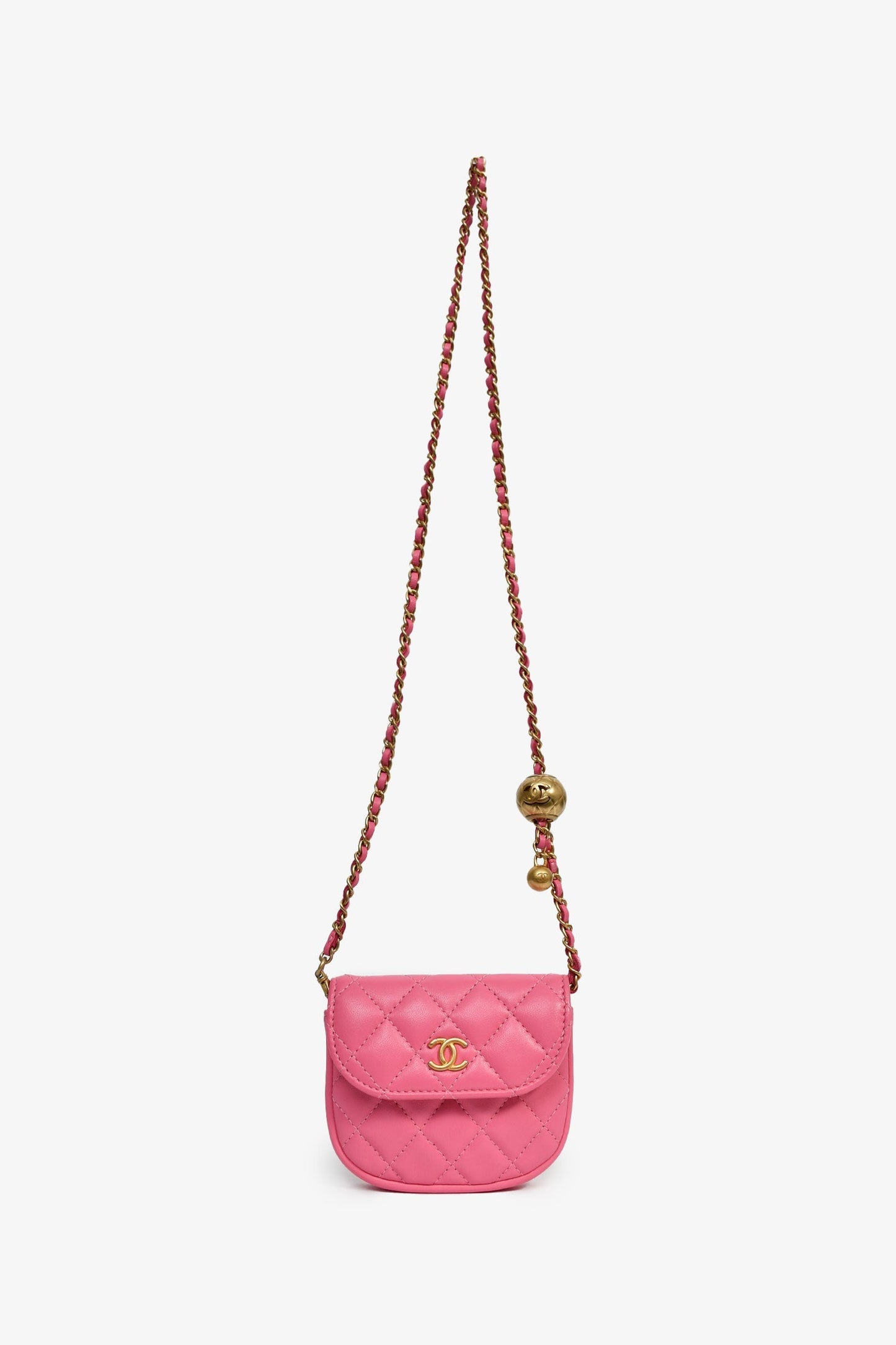 Chanel™ 2019 Pink Lambskin Mini Pearl Crush Waist Bag