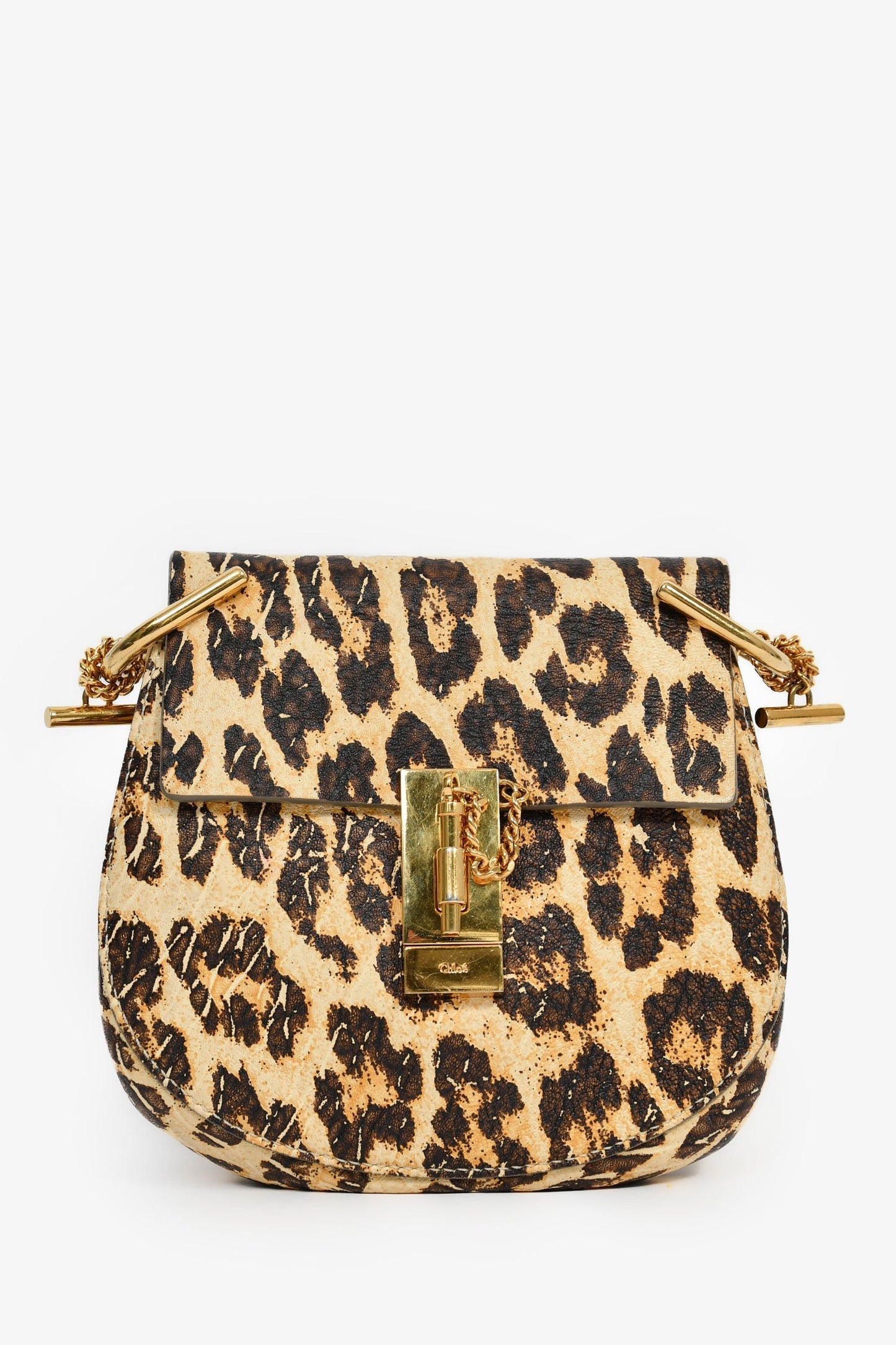 Chloe Yellow/Brown Leopard Print Leather Mini 'Drew' Crossbody Bag