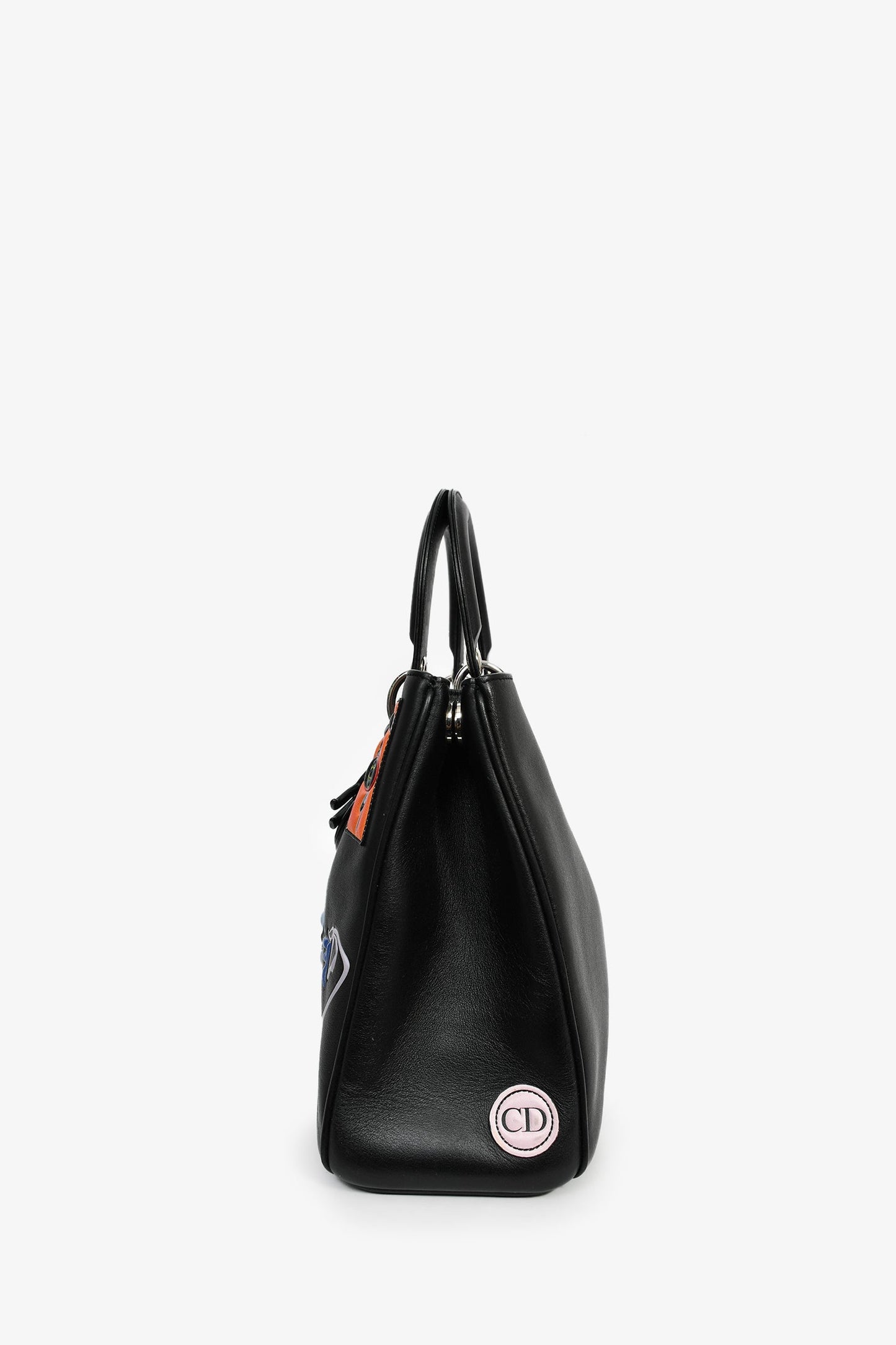 Christian Dior 2015 Black Leather 'Paradise' Diorissimo Medium Top Handle Bag