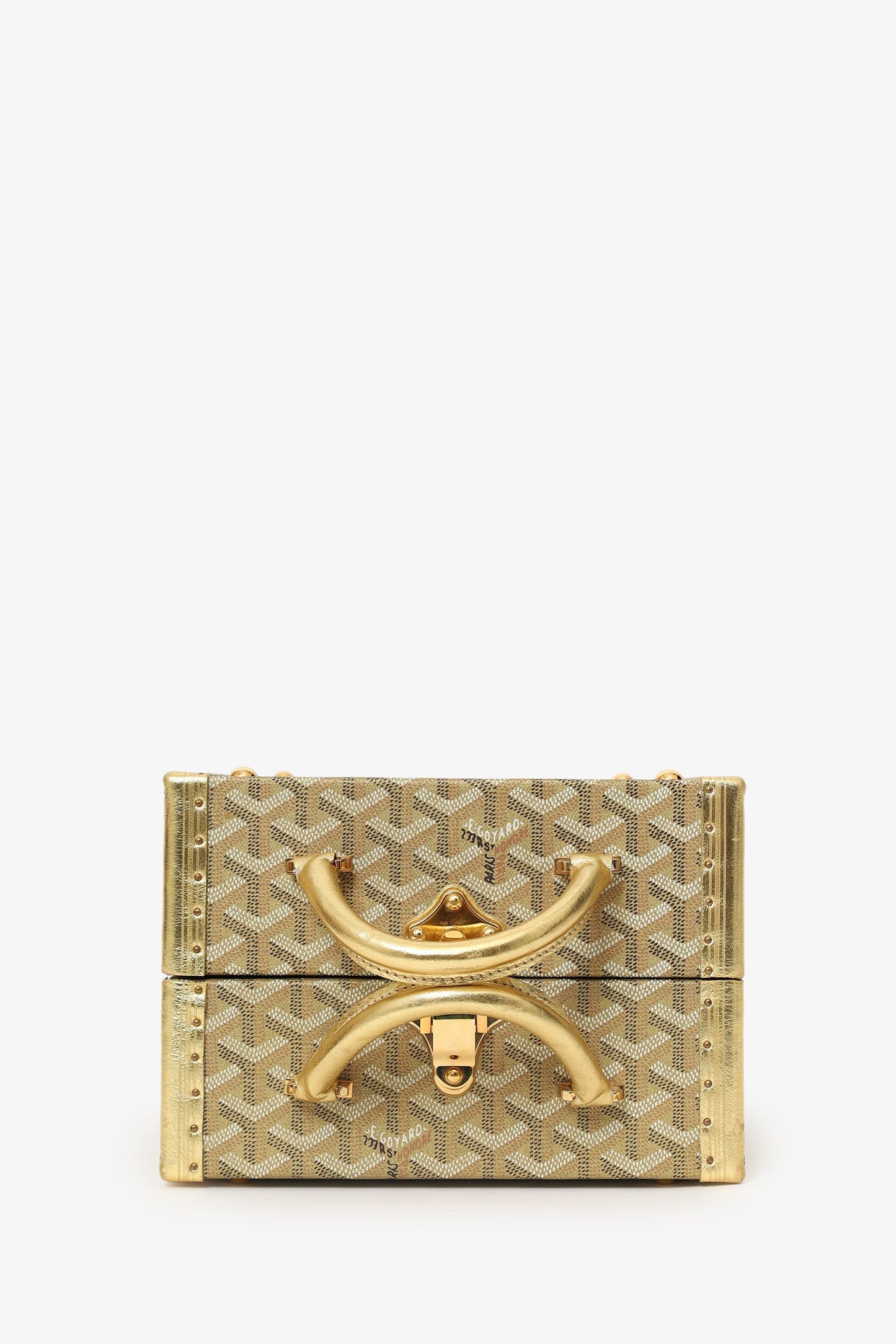 Goyard Gold Canvas Goyardine Travel Pet Bowl 'Ecuelle de Voyage' Trunk