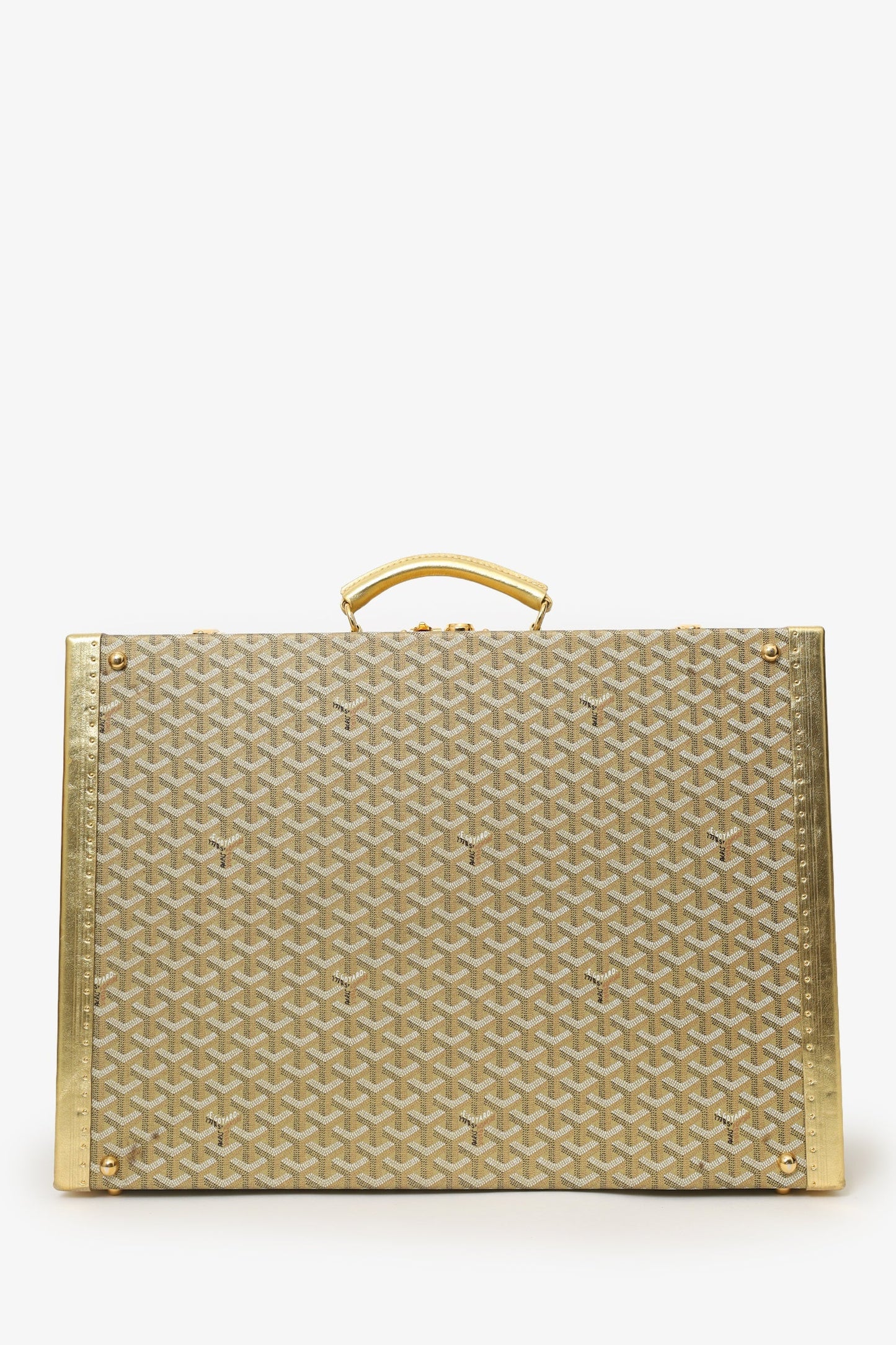 Goyard Gold Gold Goyardine Coated Canvas 'Grand Hotel 60' Trunk