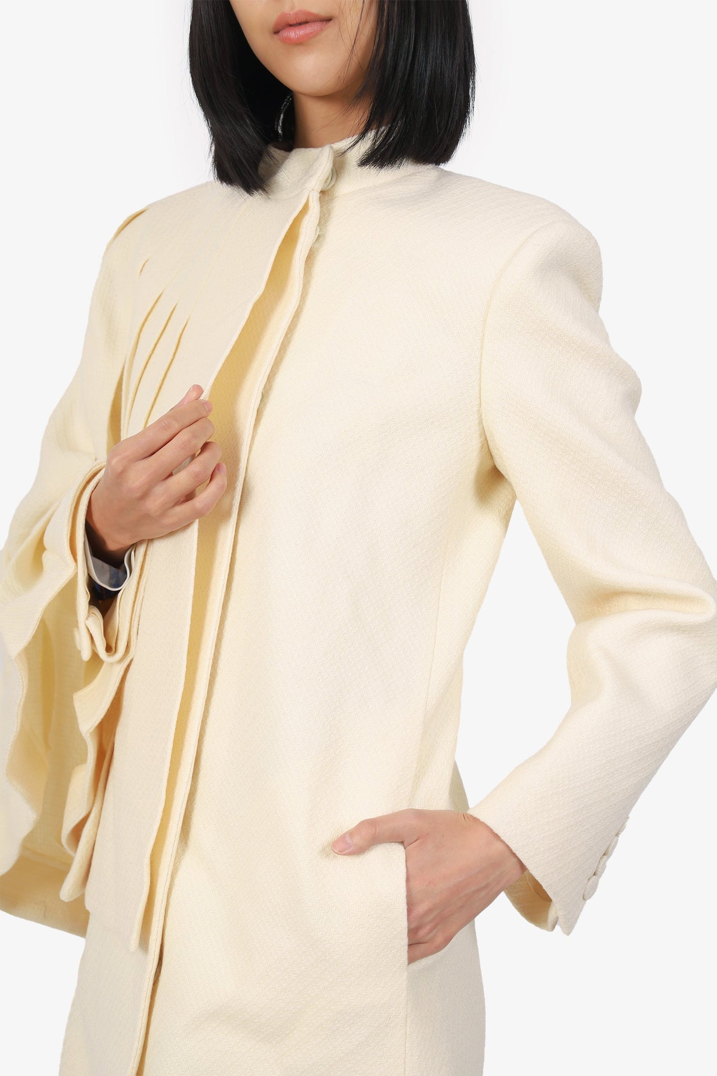 Gucci White Wool Coat With Pleats Size 40