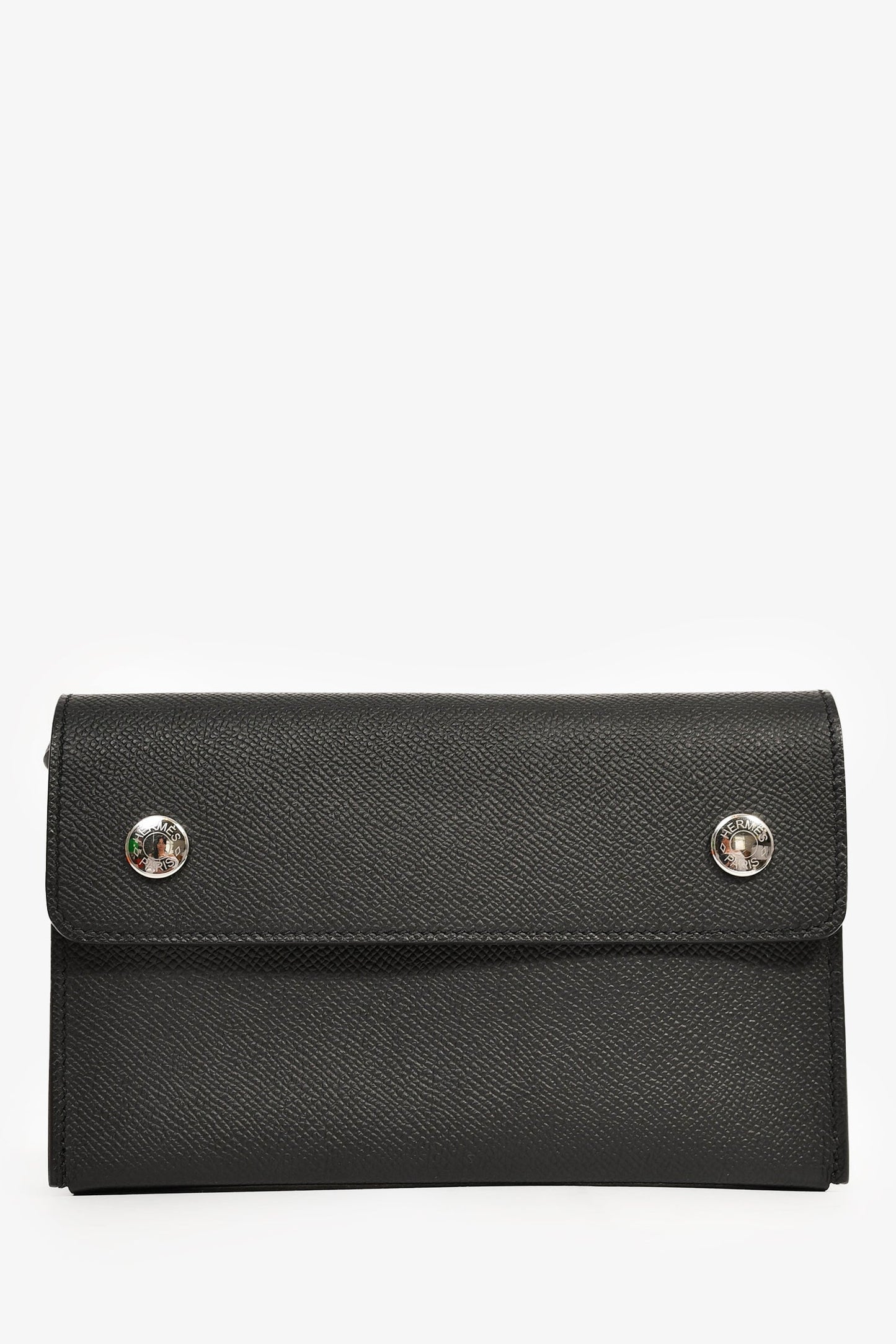 Hermes 2023 Black Epsom Leather 'Hermèsnap' Wallet