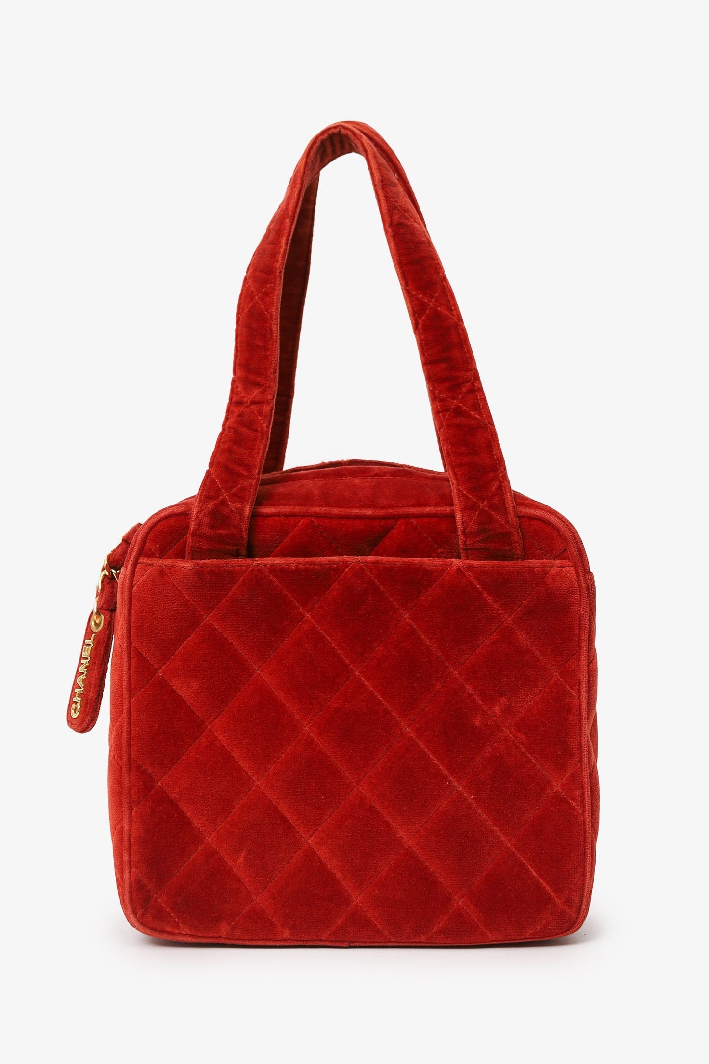 Chanel™ 1996-97 Red Velvet Quilted Mini Square Tote Bag