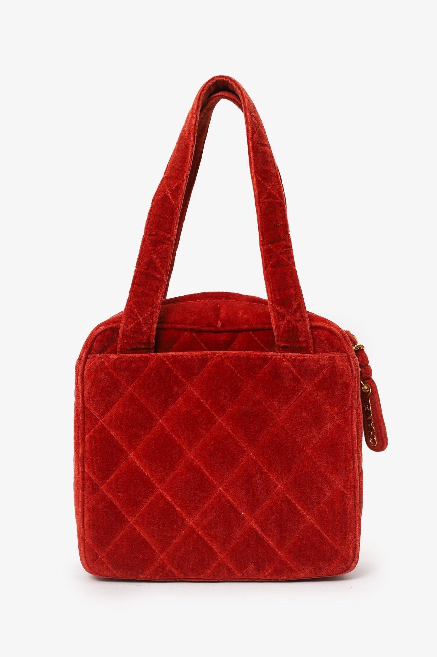 Chanel™ 1996-97 Red Velvet Quilted Mini Square Tote Bag