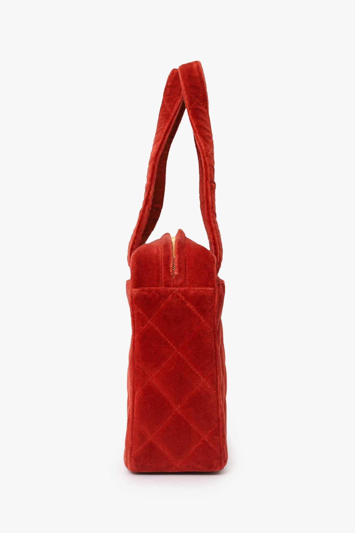 Chanel™ 1996-97 Red Velvet Quilted Mini Square Tote Bag