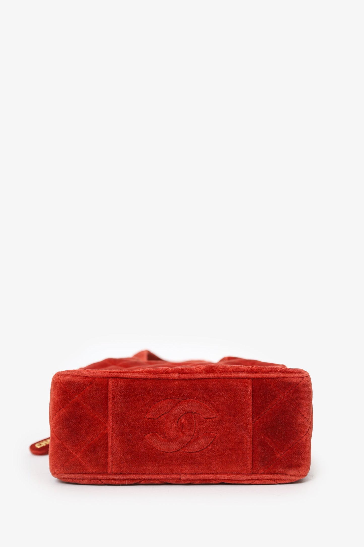 Chanel™ 1996-97 Red Velvet Quilted Mini Square Tote Bag