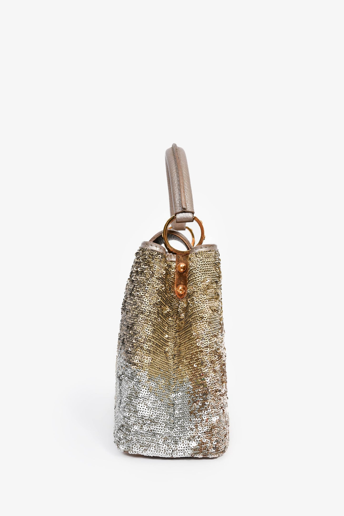 Louis Vuitton 2015 Beige Metallic Sequins Taurillon Capucines BB with Strap