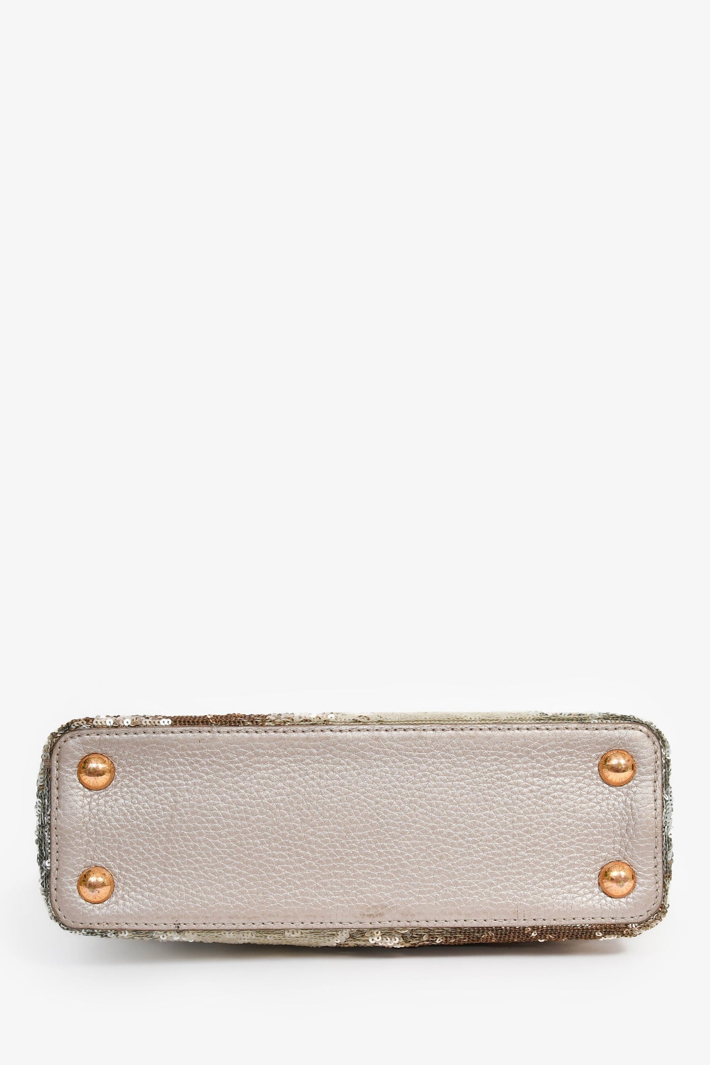 Louis Vuitton 2015 Beige Metallic Sequins Taurillon Capucines BB with Strap