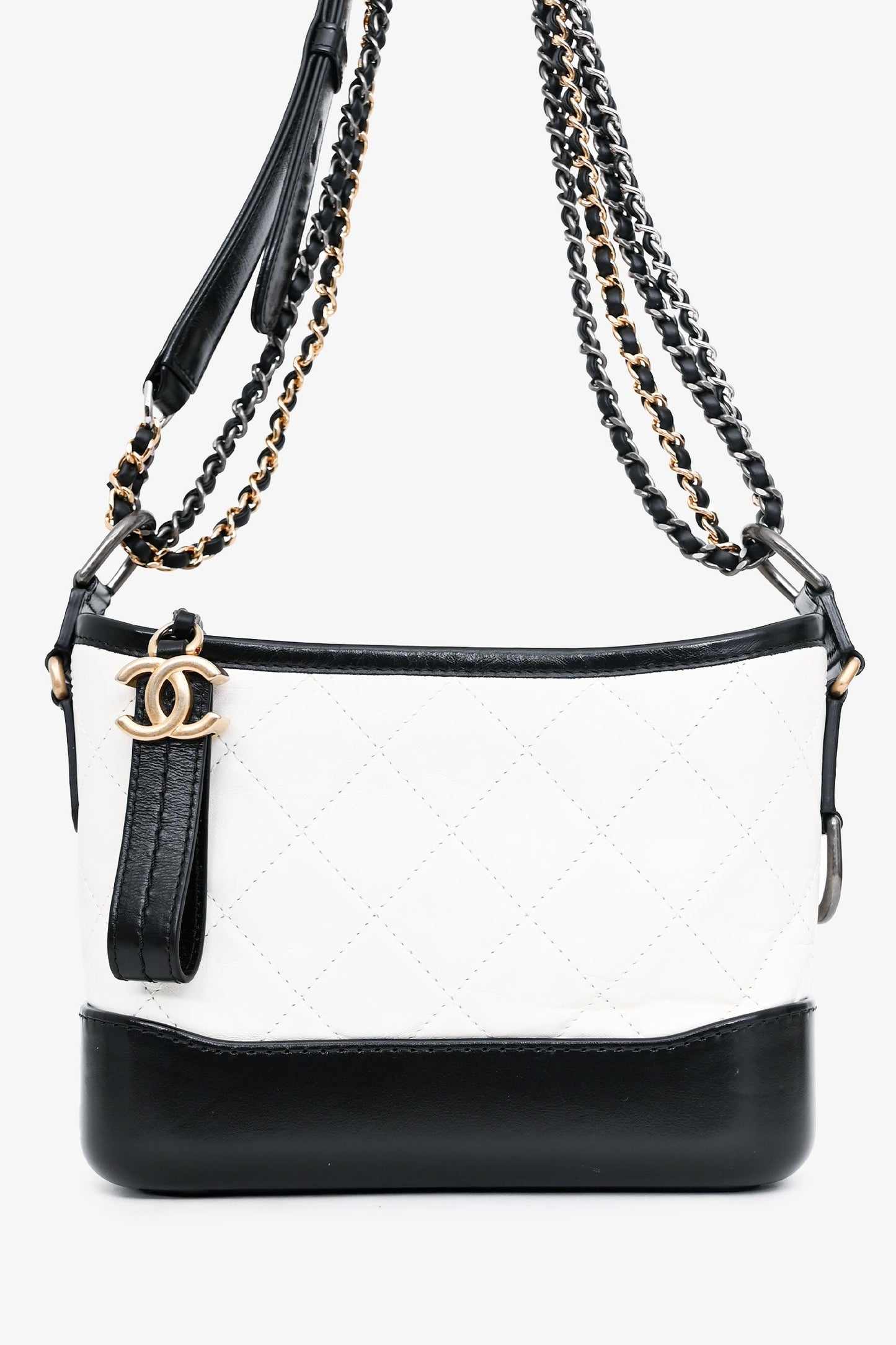Chanel™ 2017-18 White/Black Lambskin Small Gabrielle Chain Bag