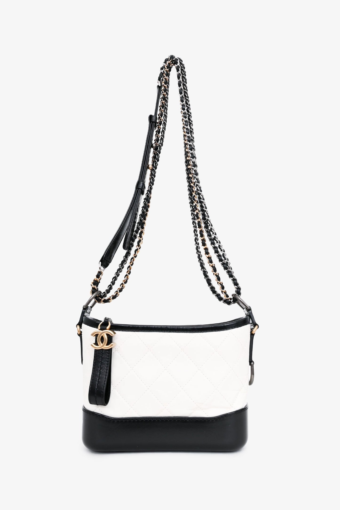 Chanel™ 2017-18 White/Black Lambskin Small Gabrielle Chain Bag