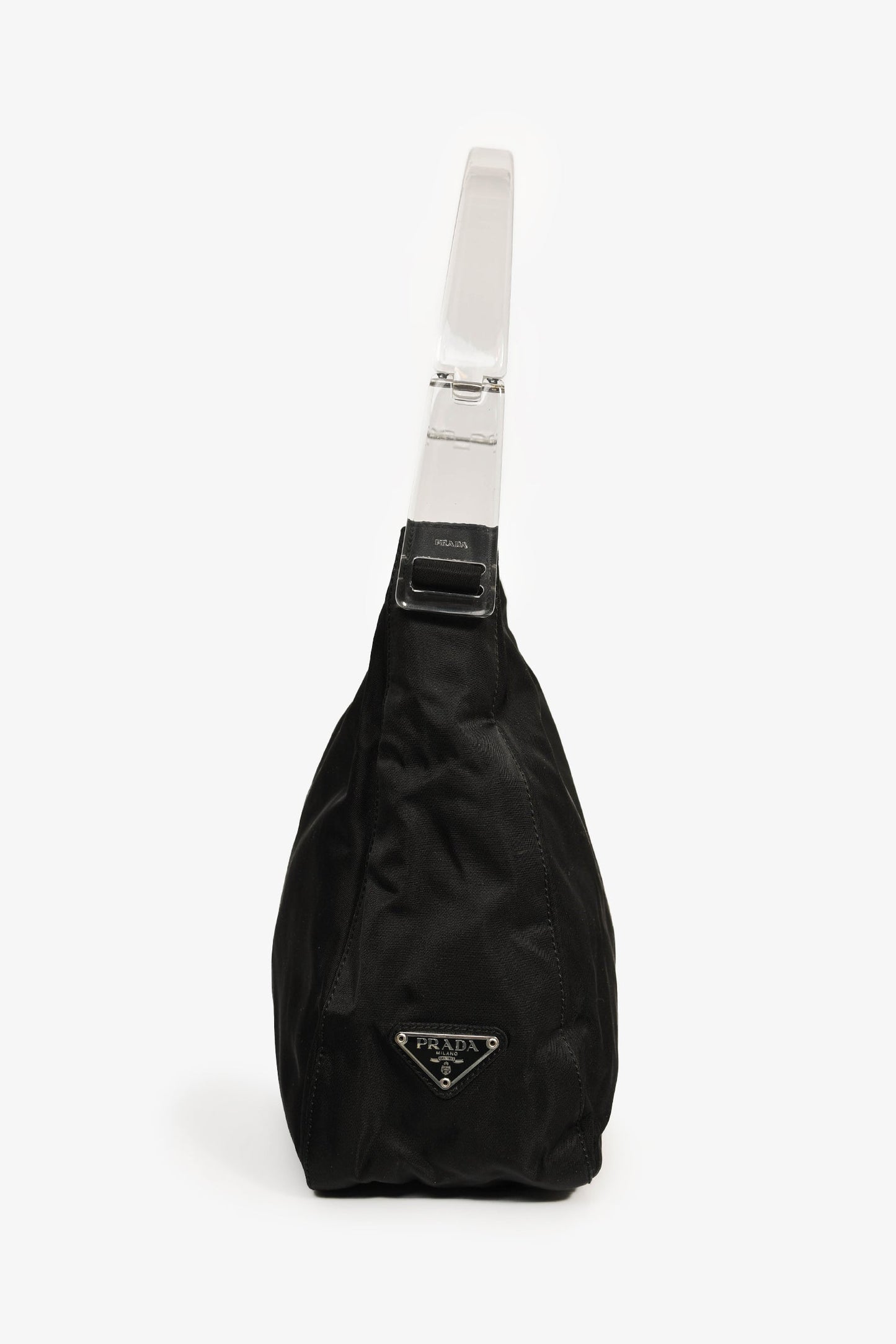 Prada Black Nylon/Lucite Logo Tessuto Shoulder Bag