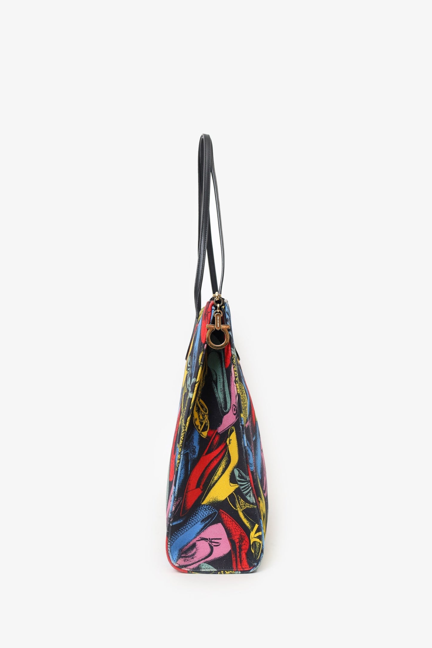 Salvatore Ferragam Black/Multicolour Canvas Shoe Printed Shopping Tote