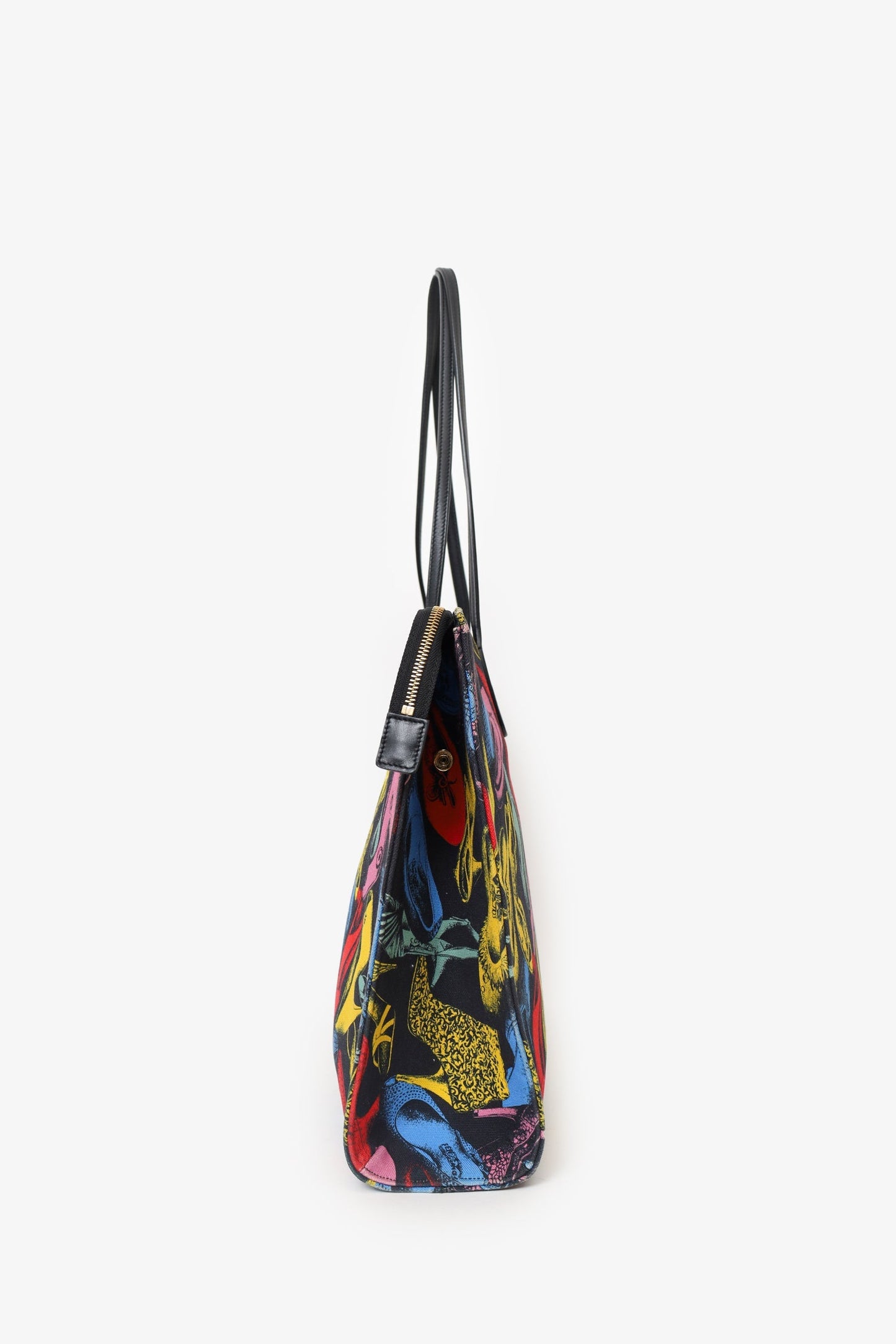 Salvatore Ferragam Black/Multicolour Canvas Shoe Printed Shopping Tote