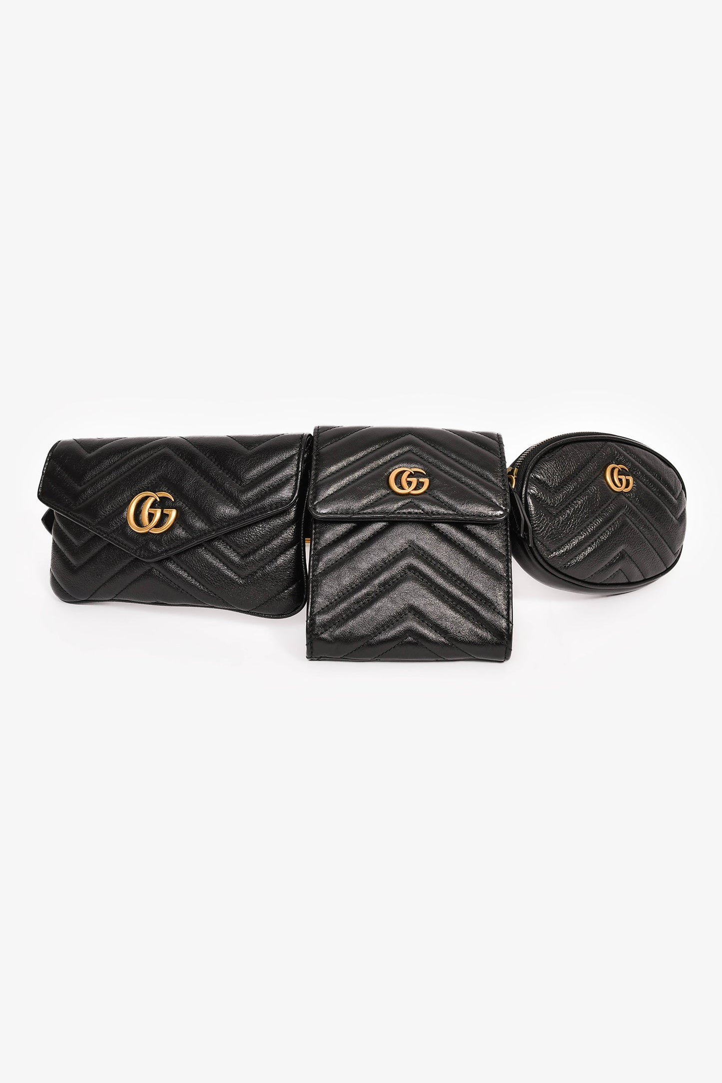 Gucci 2018 Black Marmont Matelasse Multi Pocket Belt Bag