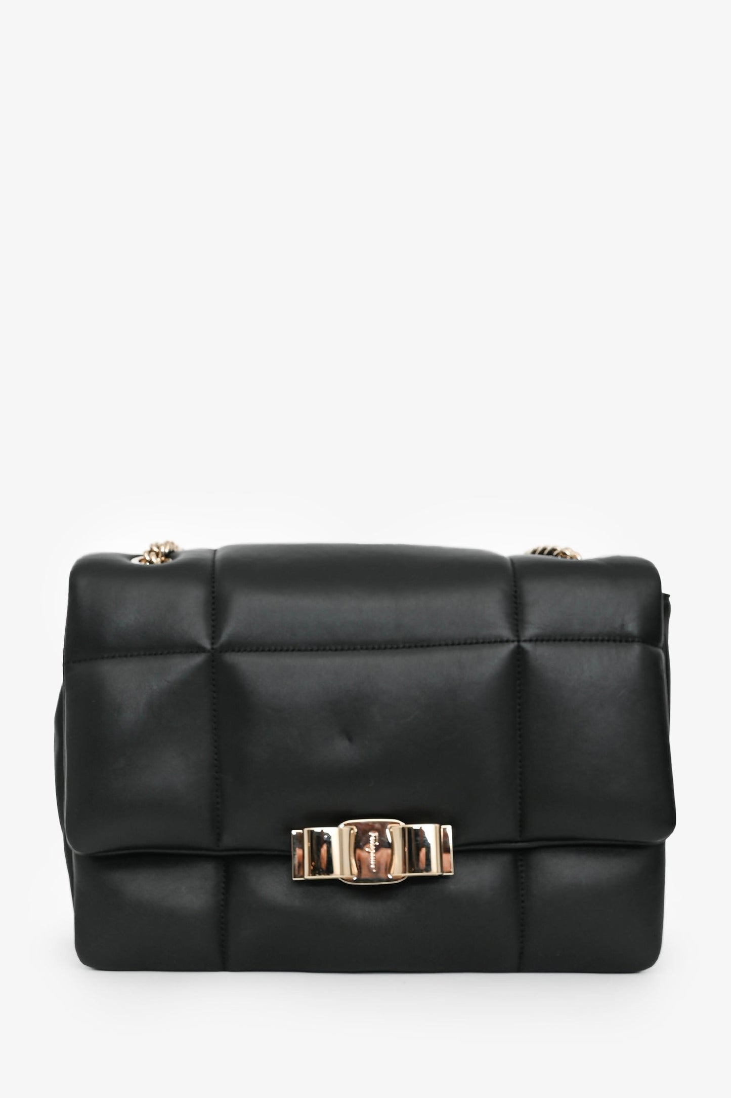 Salvatore Ferragamo Black Quilted Leather Vera Bow Shoulder Bag