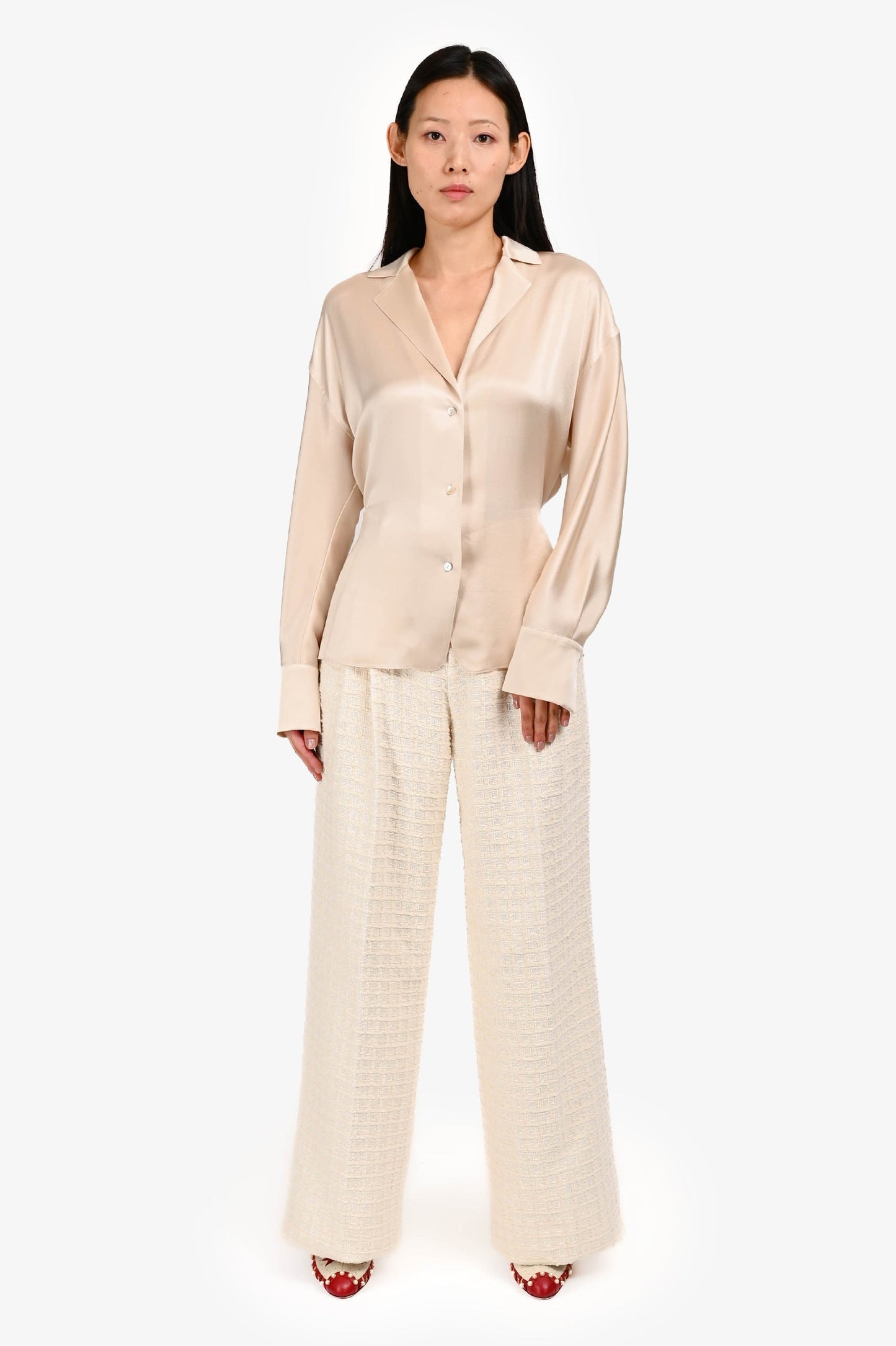 Gucci Ivory Window Tweed Wide Legged Pants Size 40
