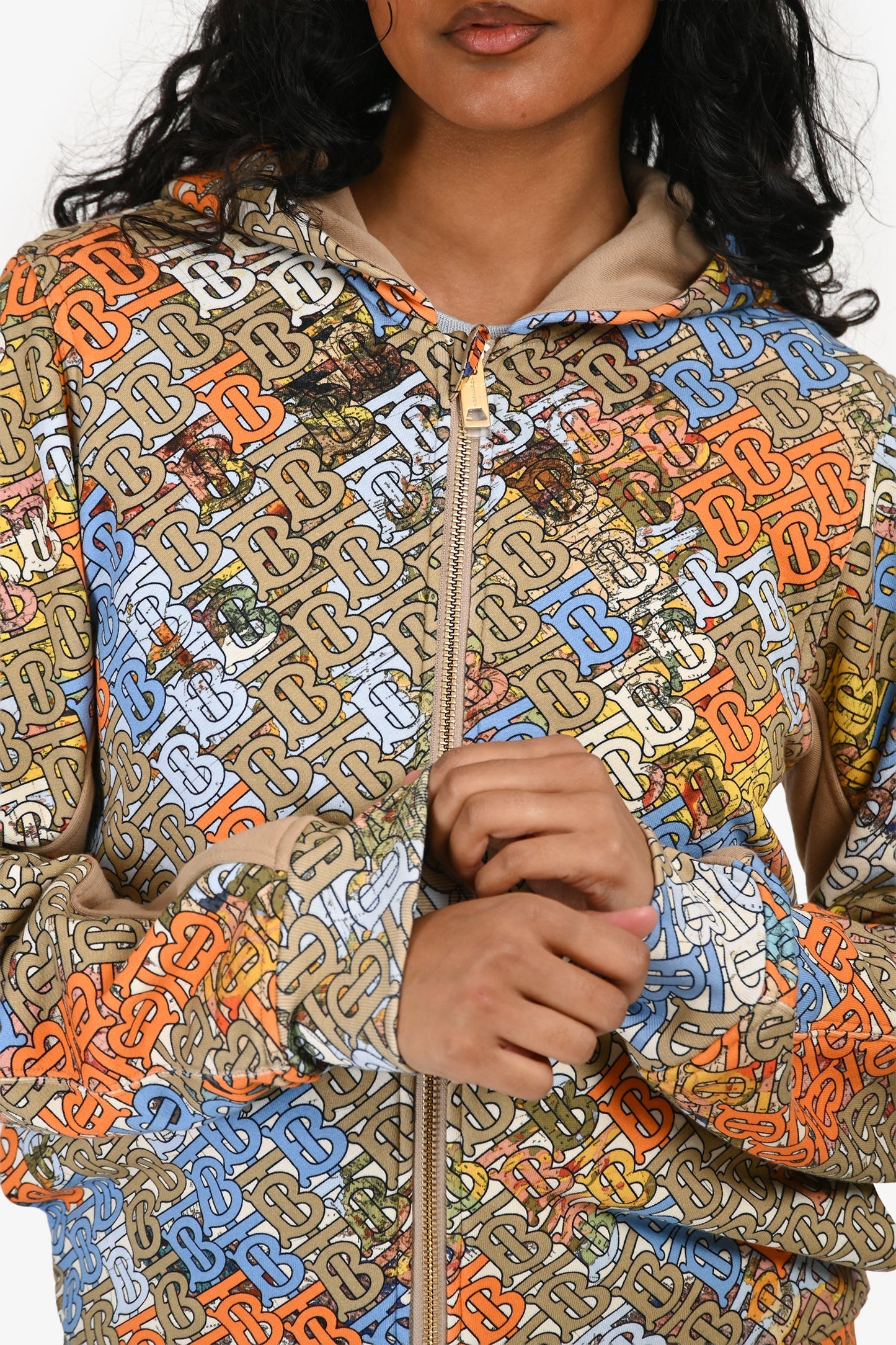 Burberry Brown Monogram Zip Up Hoodie Estimated Size S