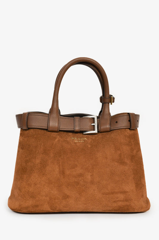 Prada Brown Suede/Leather Buckle Bag with Strap