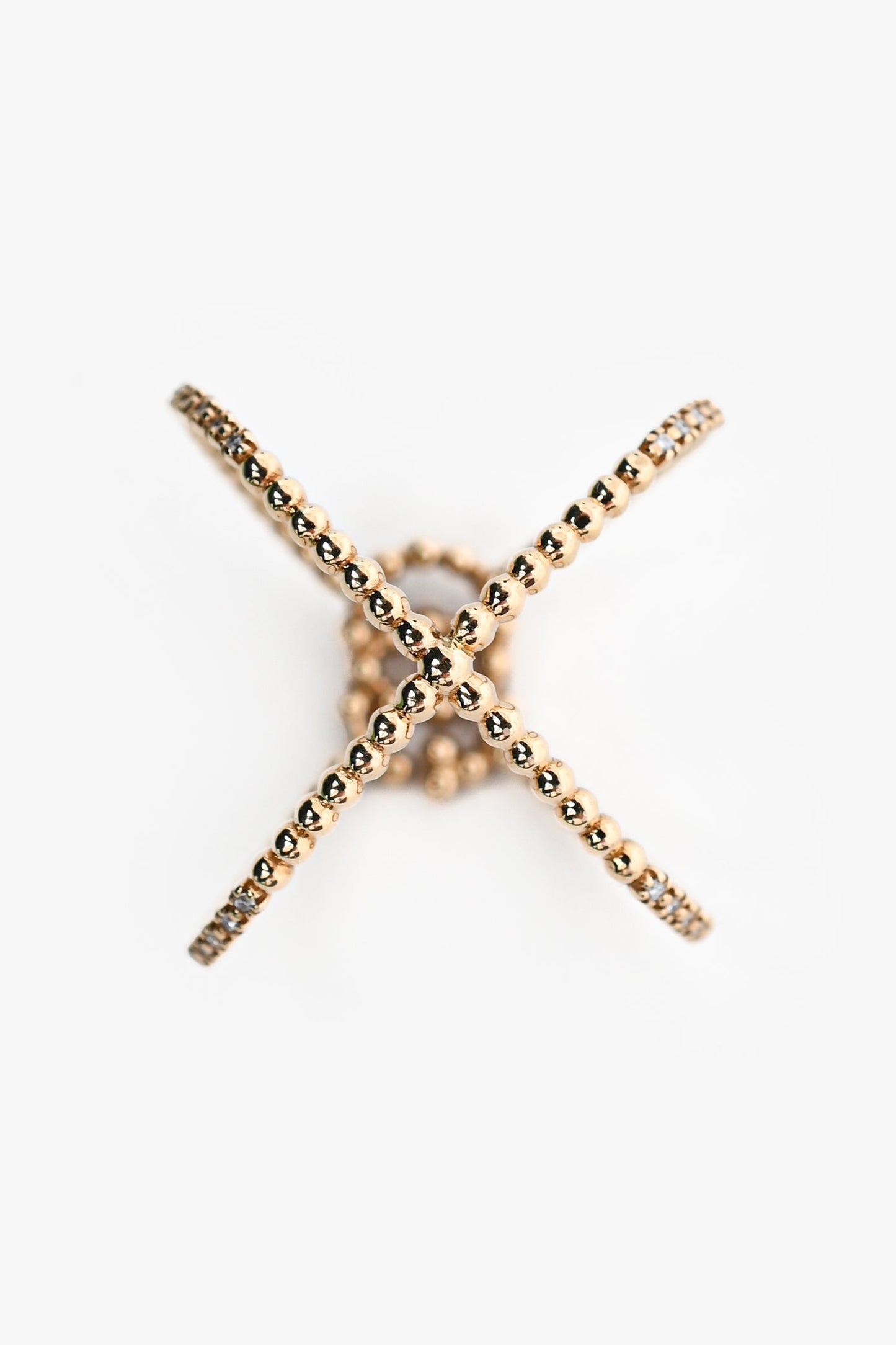 Gucci 18K Yellow Gold Diamond Set GG Running X Ring