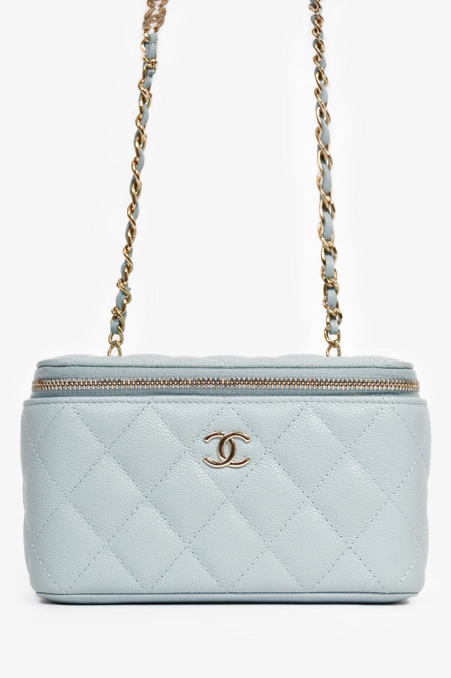 Chanel™ 2021 Blue Caviar Leather Quilted CC Vanity Top Handle Bag